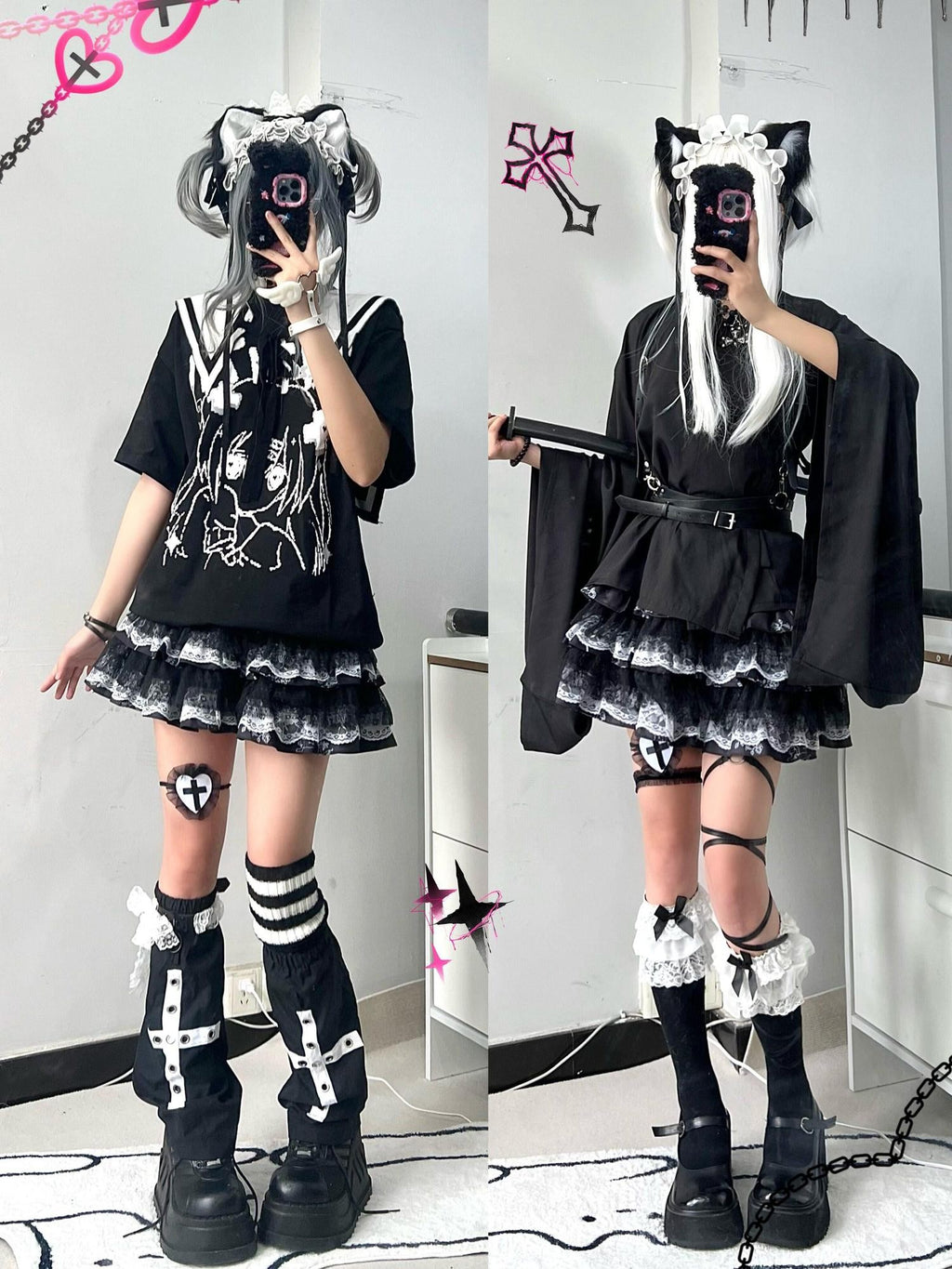 Sub Era Dark Harajuku Punk Lace Tiered Women's Polyester Mini Skirts