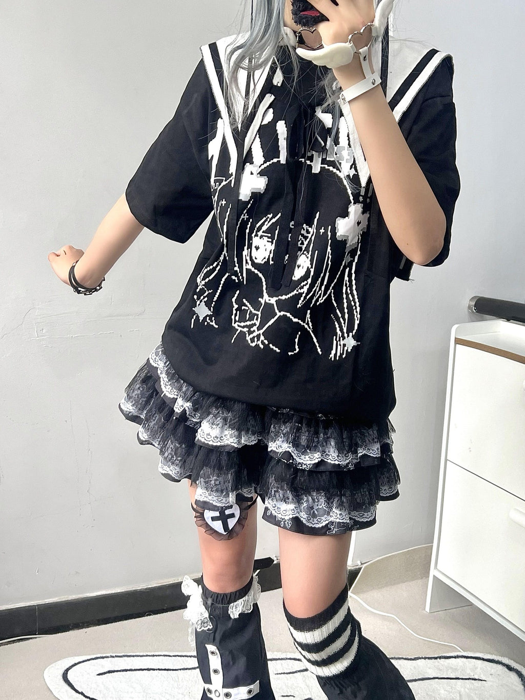 Sub Era Dark Harajuku Punk Lace Tiered Women's Polyester Mini Skirts