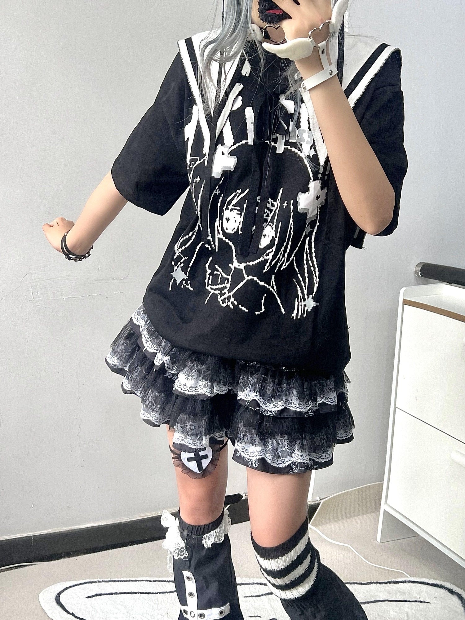Sub Era Dark Harajuku Punk Lace Tiered Women's Polyester Mini Skirts