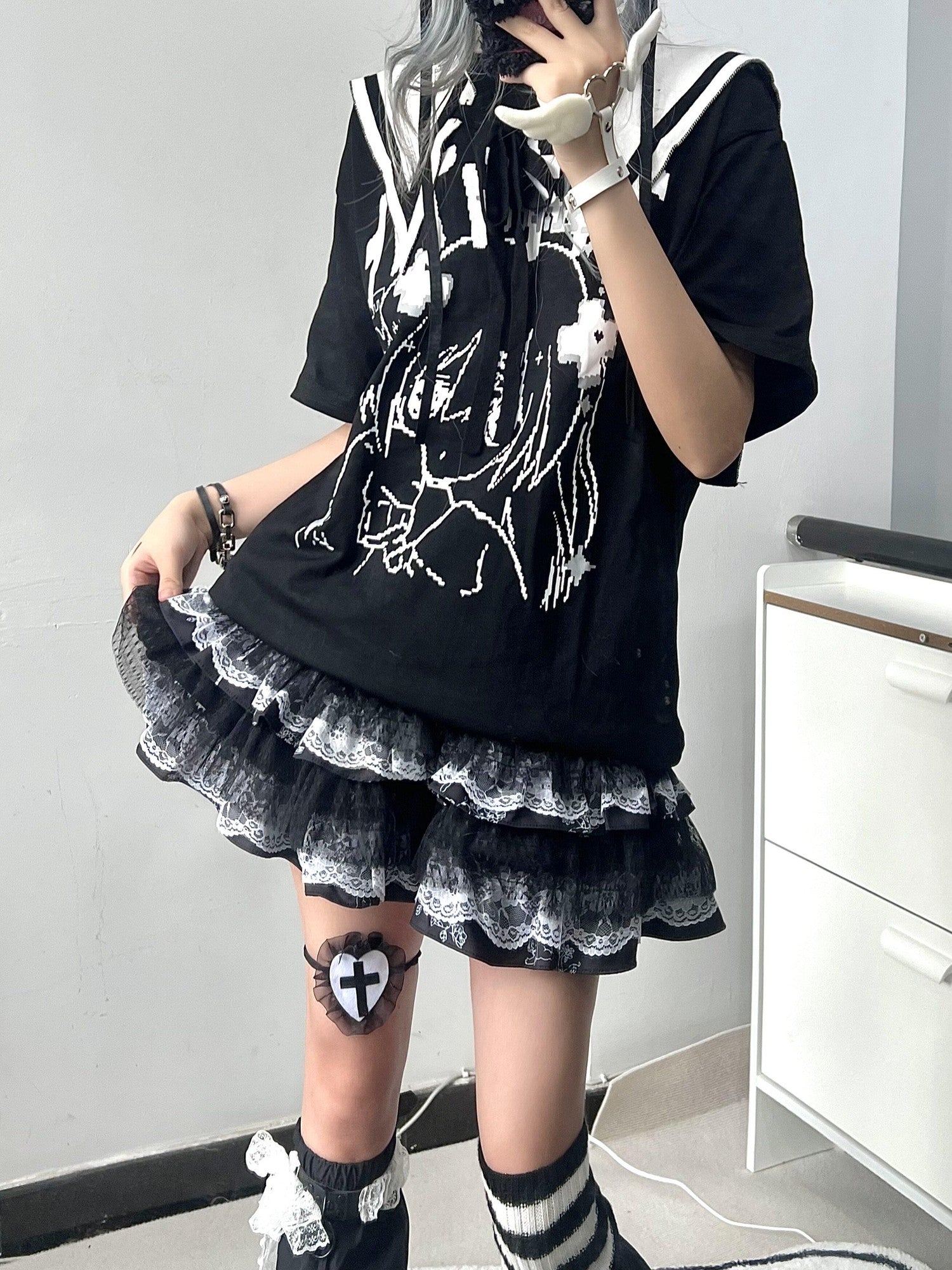 Sub Era Dark Harajuku Punk Lace Tiered Women's Polyester Mini Skirts