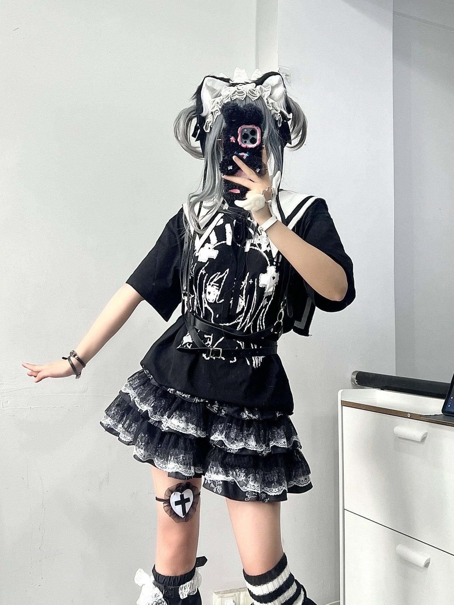 Sub Era Dark Harajuku Punk Lace Tiered Women's Polyester Mini Skirts