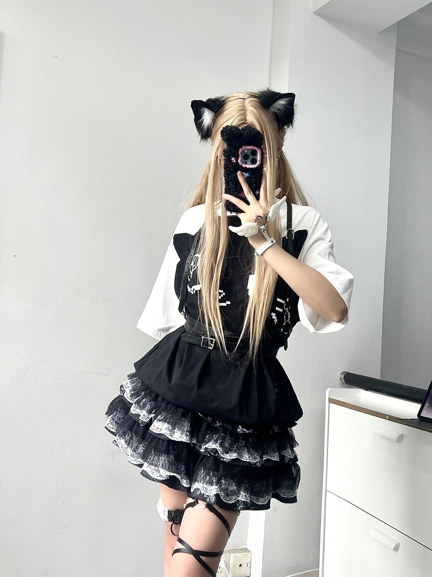 Sub Era Dark Harajuku Punk Lace Tiered Women's Polyester Mini Skirts
