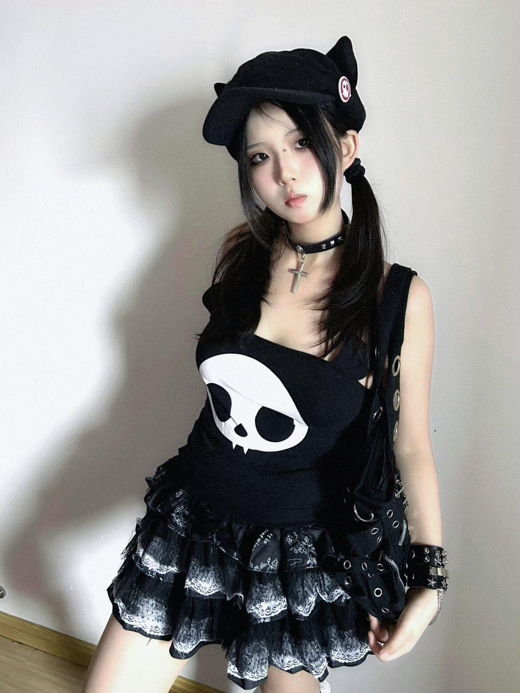 Sub Era Dark Harajuku Punk Lace Tiered Women's Polyester Mini Skirts