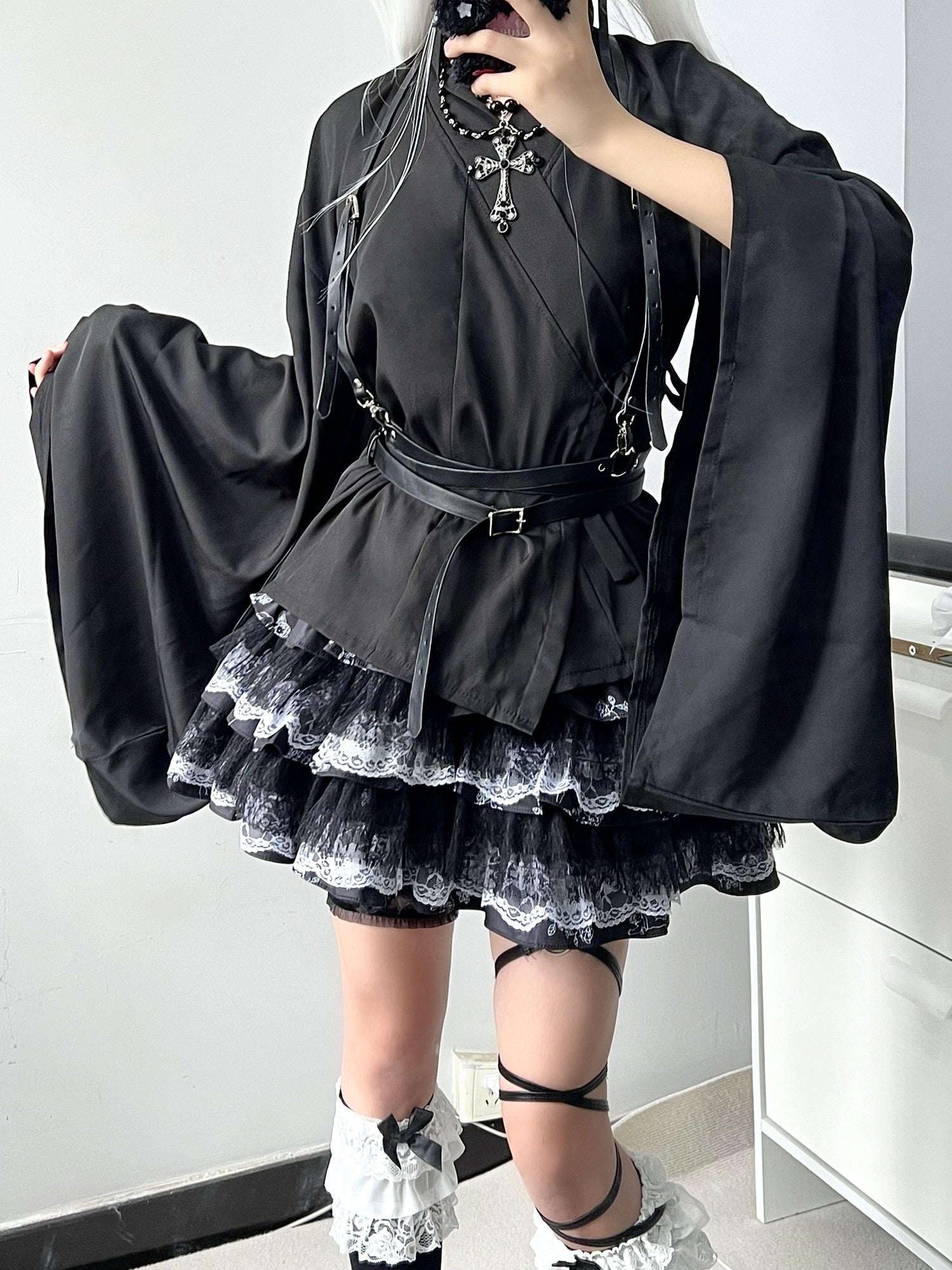 Sub Era Dark Harajuku Punk Lace Tiered Women's Polyester Mini Skirts