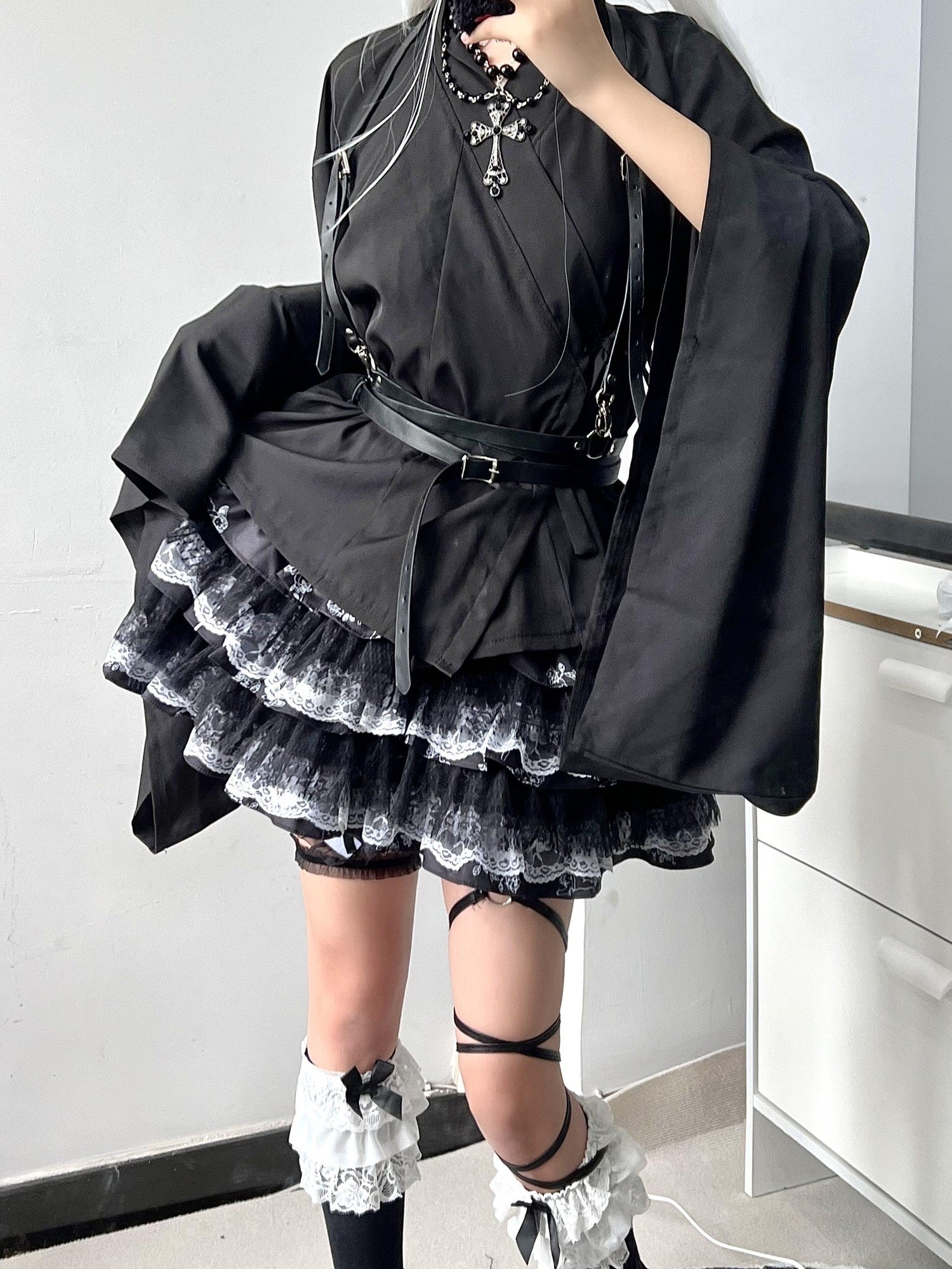 Sub Era Dark Harajuku Punk Lace Tiered Women's Polyester Mini Skirts