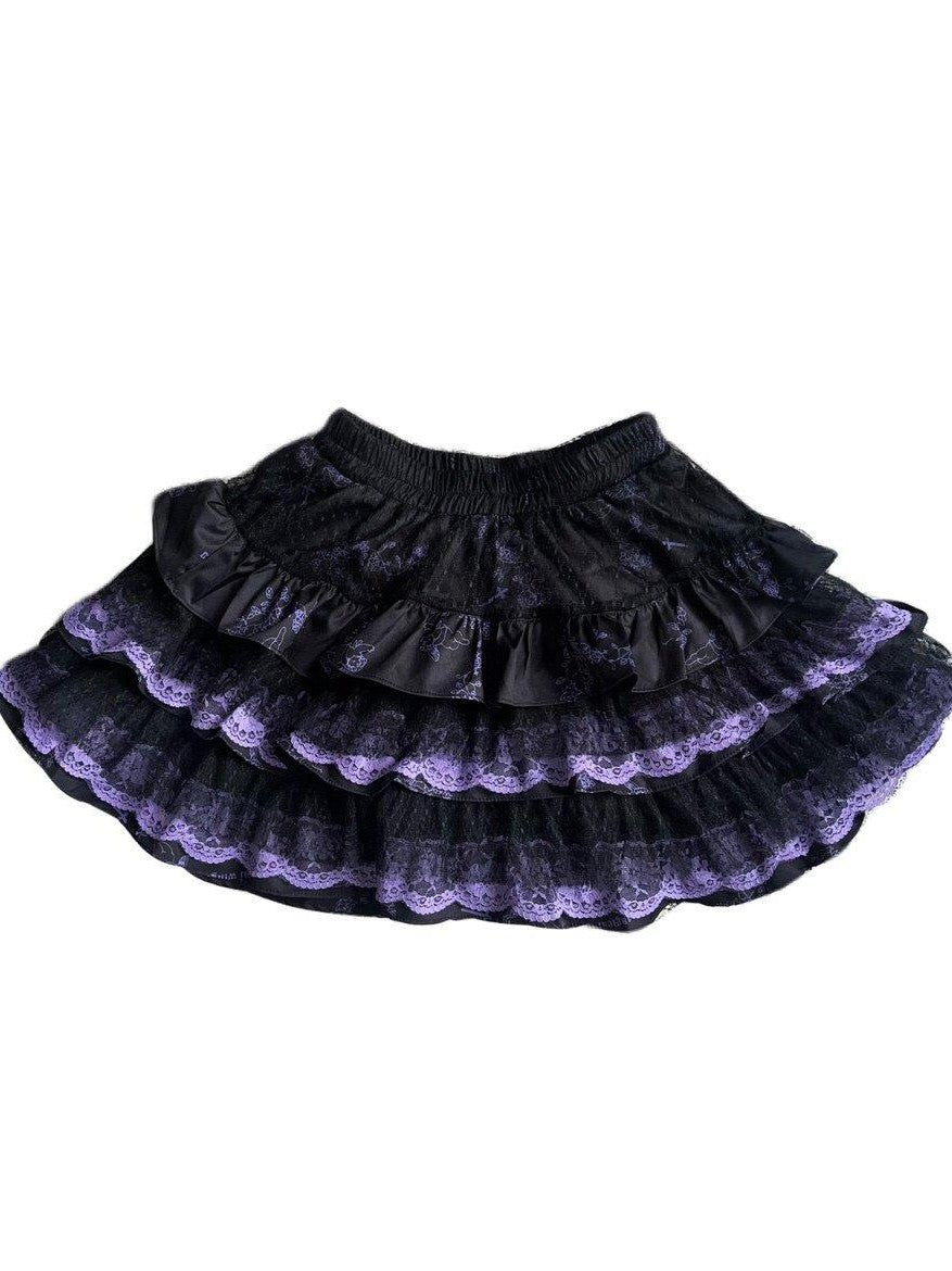 Sub Era Dark Harajuku Punk Lace Tiered Women's Polyester Mini Skirts