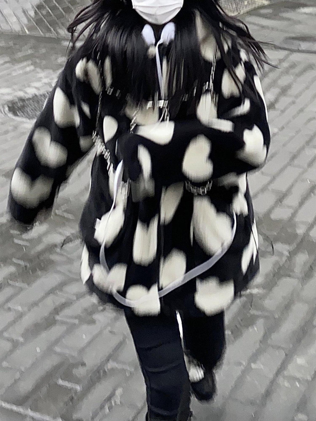 Sub Era Dark Heart Print Vintage Hooded Thick Sherpa Lined Women's Puffer Jackets