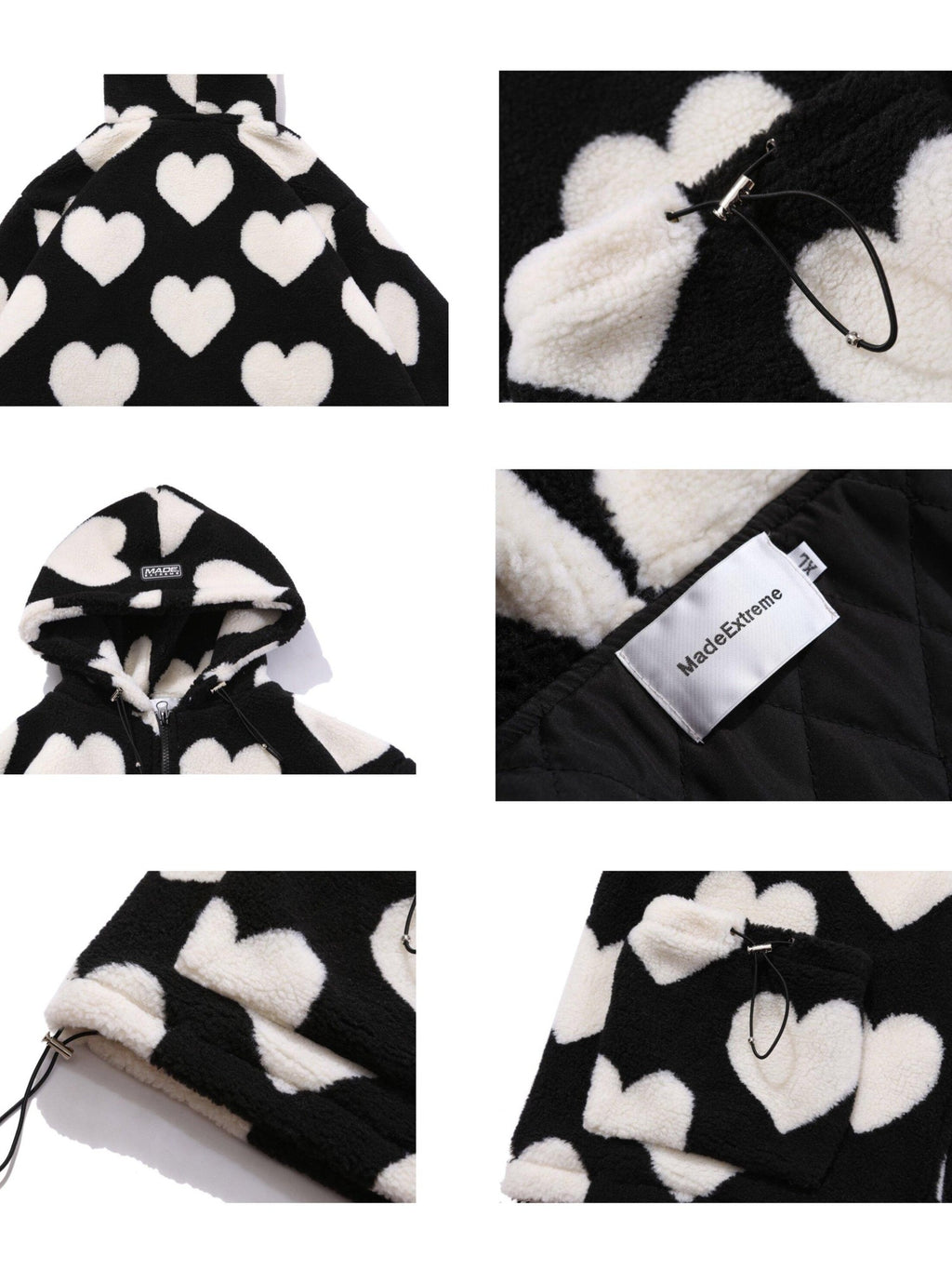Sub Era Dark Heart Print Vintage Hooded Thick Sherpa Lined Women's Puffer Jackets
