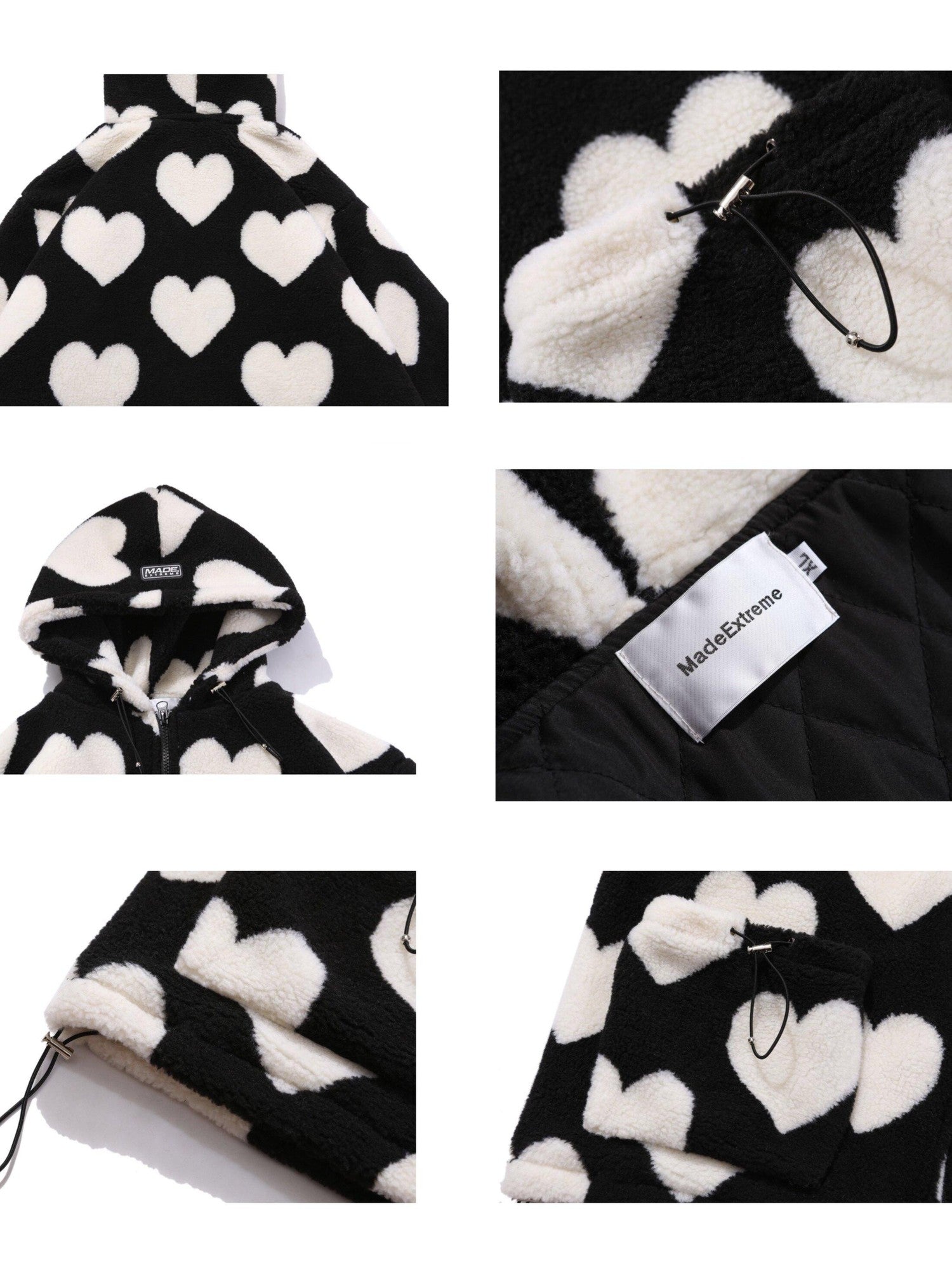 Sub Era Dark Heart Print Vintage Hooded Thick Sherpa Lined Women's Puffer Jackets