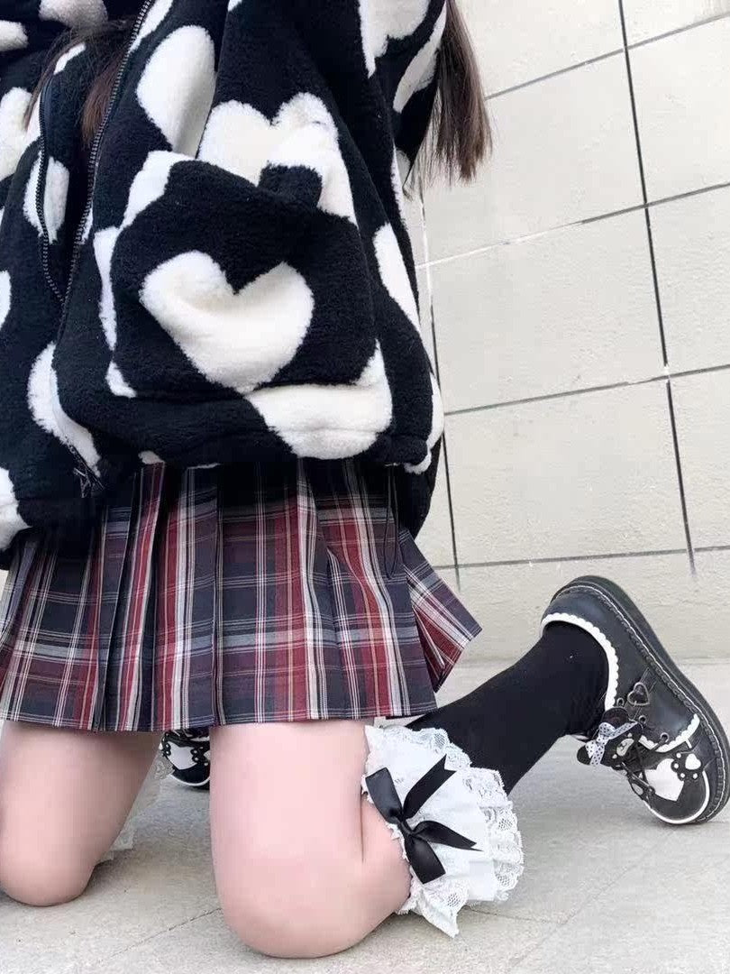 Sub Era Dark Heart Print Vintage Hooded Thick Sherpa Lined Women's Puffer Jackets