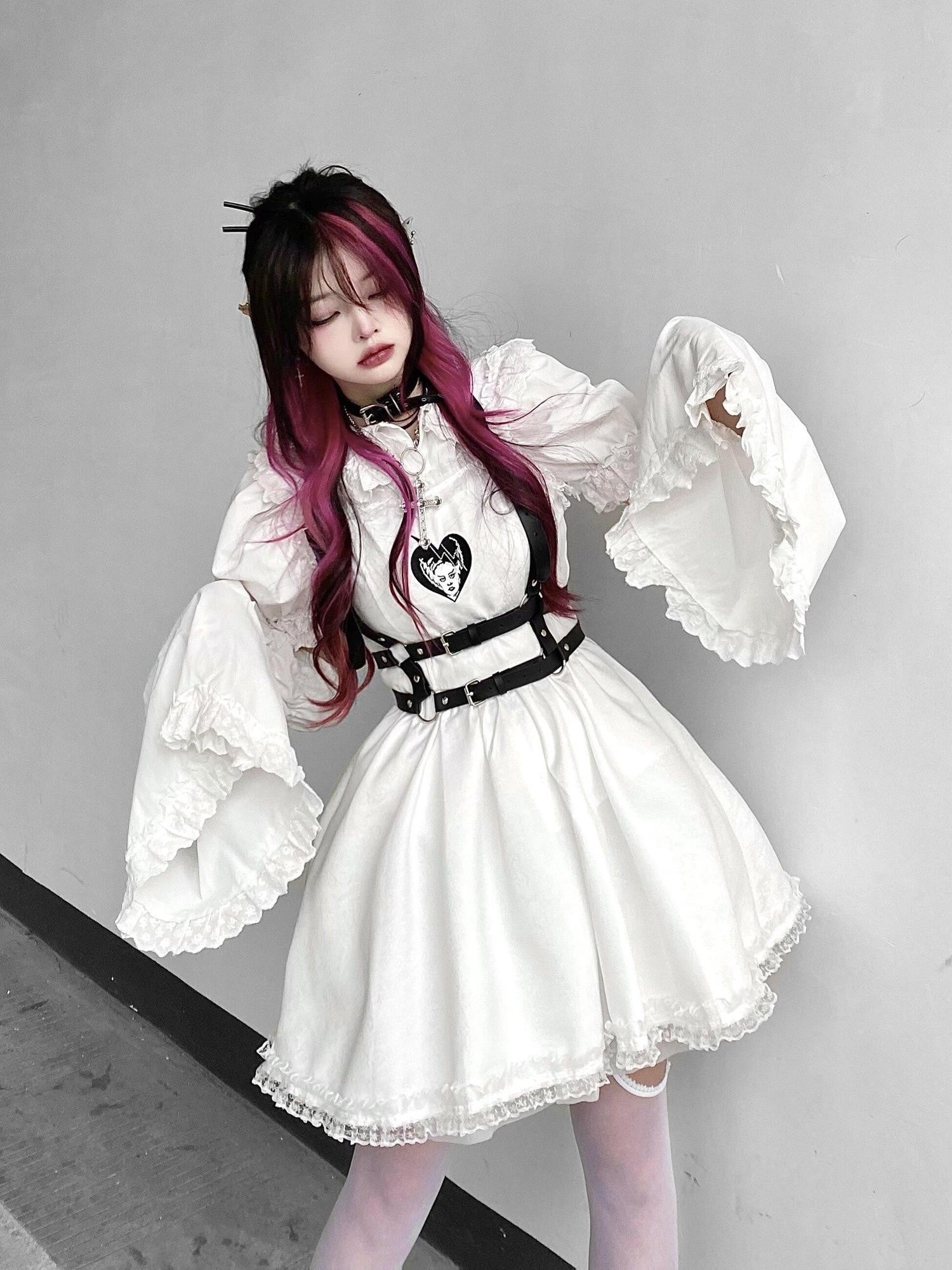 Sub Era Dark Printed Strappy A Line Flare Sleeve Women's Polyester Babydoll Midi Dresses
