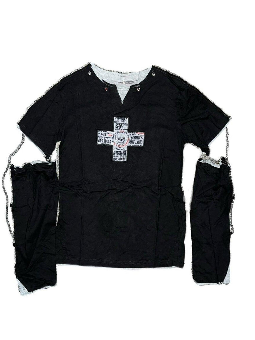 Sub Era Dark Punk Skull Cross Chain Splice Sleeve Print Women's Short Sleeve T-shirts
