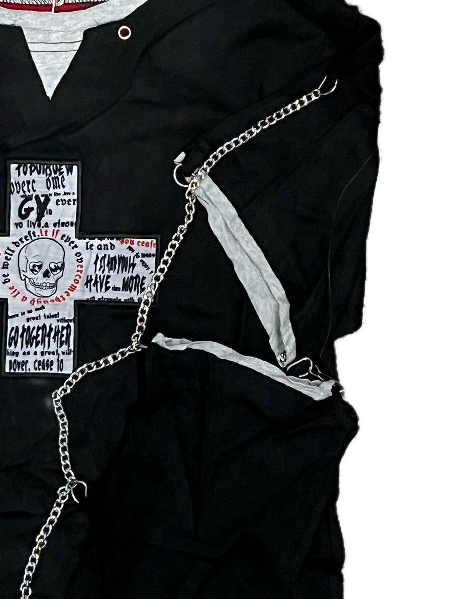 Sub Era Dark Punk Skull Cross Chain Splice Sleeve Print Women's Short Sleeve T-shirts