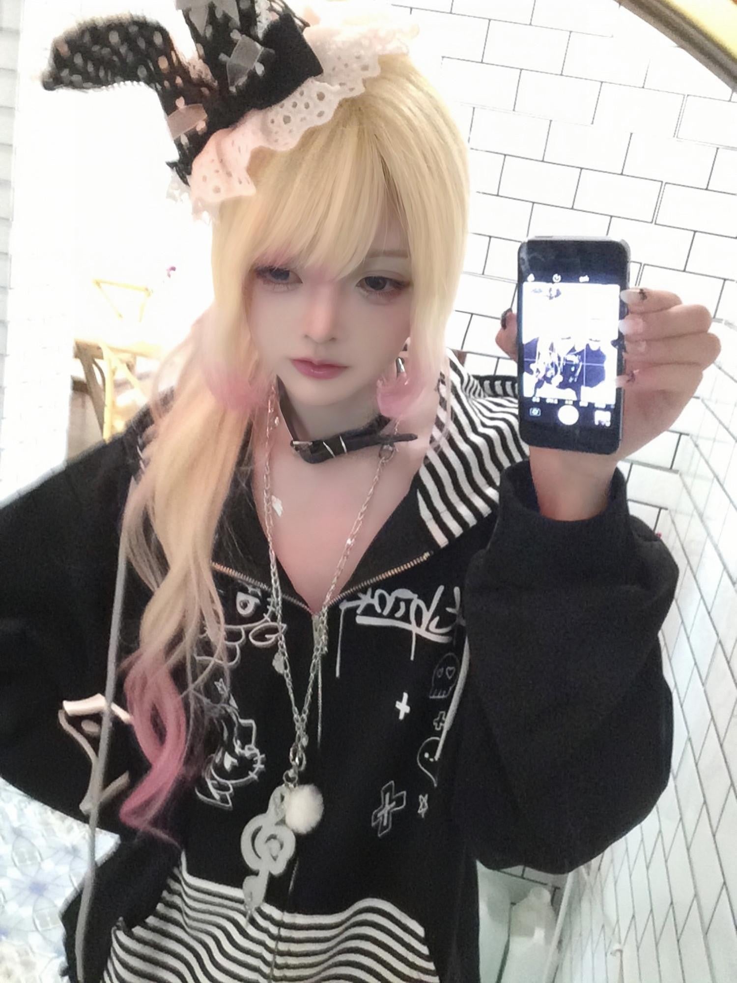Sub Era Devil Ear Striped Anime Print Patchwork Women's Polyester Zip-up Hoodies