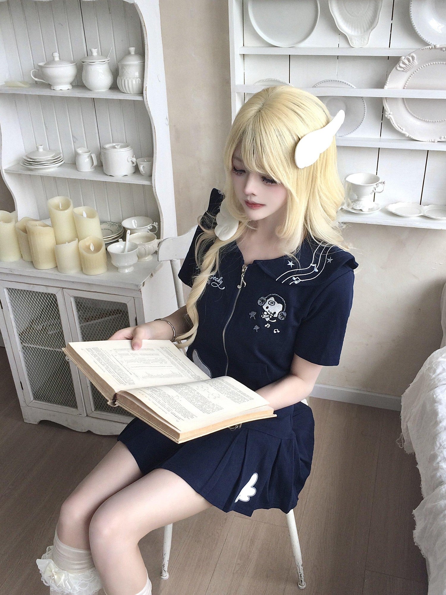 Sub Era Doll Collar Zip Cardigan Pleated High Waist Slim Women's Matching Skirt Sets
