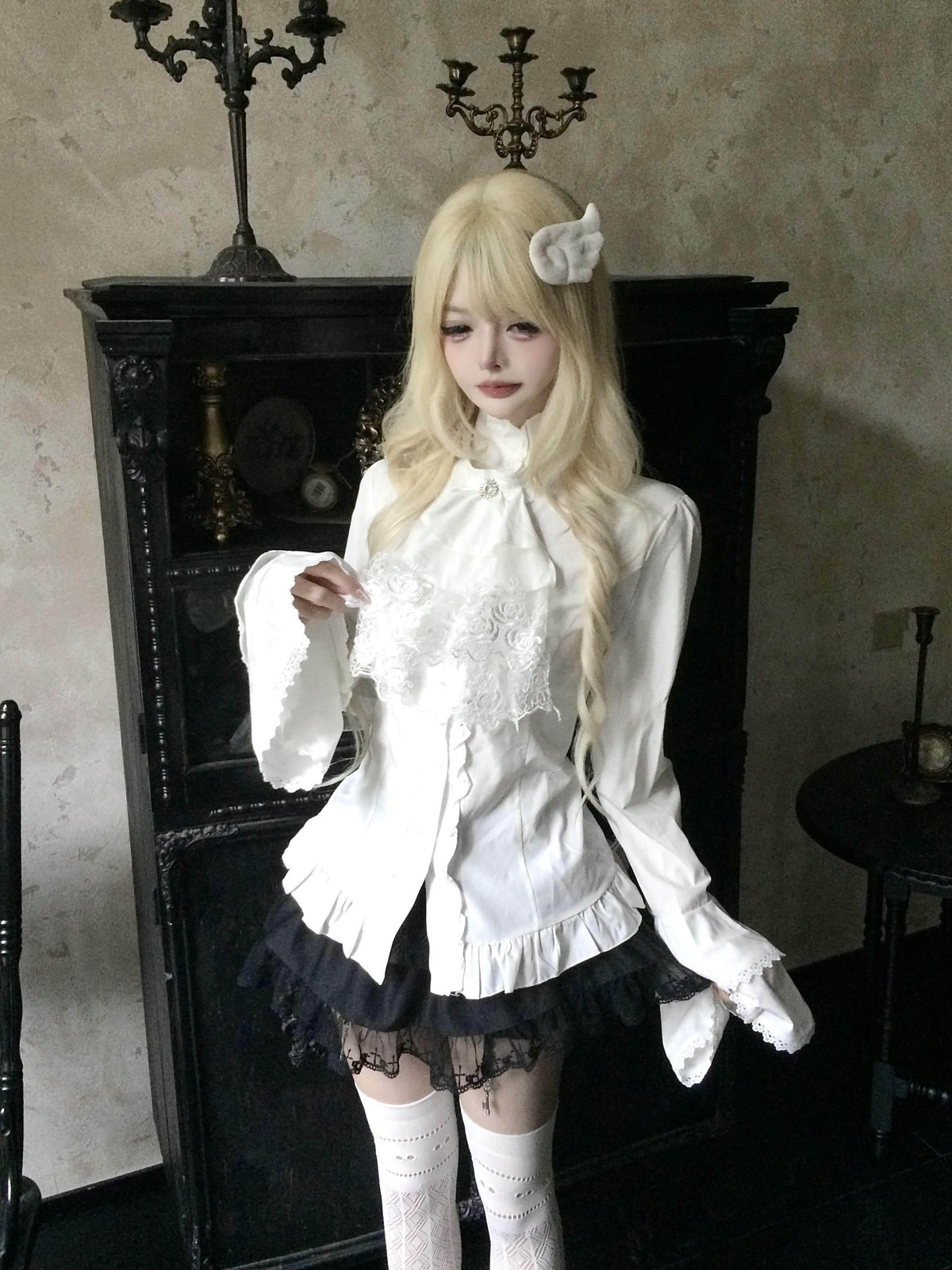 Sub_Era_French_Palace_Style_White_Stand_Collar_Lace_Ruffle_Women's_Long_Sleeve_Blouses_1072773586563_MISSTT