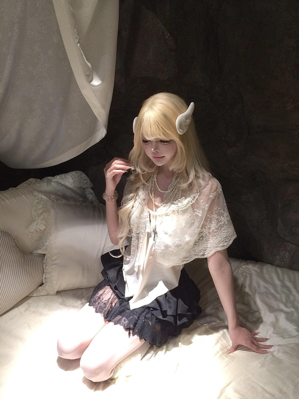 Sub Era French Shawl Set A Line Tie Waist Thin Strap Women's Polyester Lace Camisoles