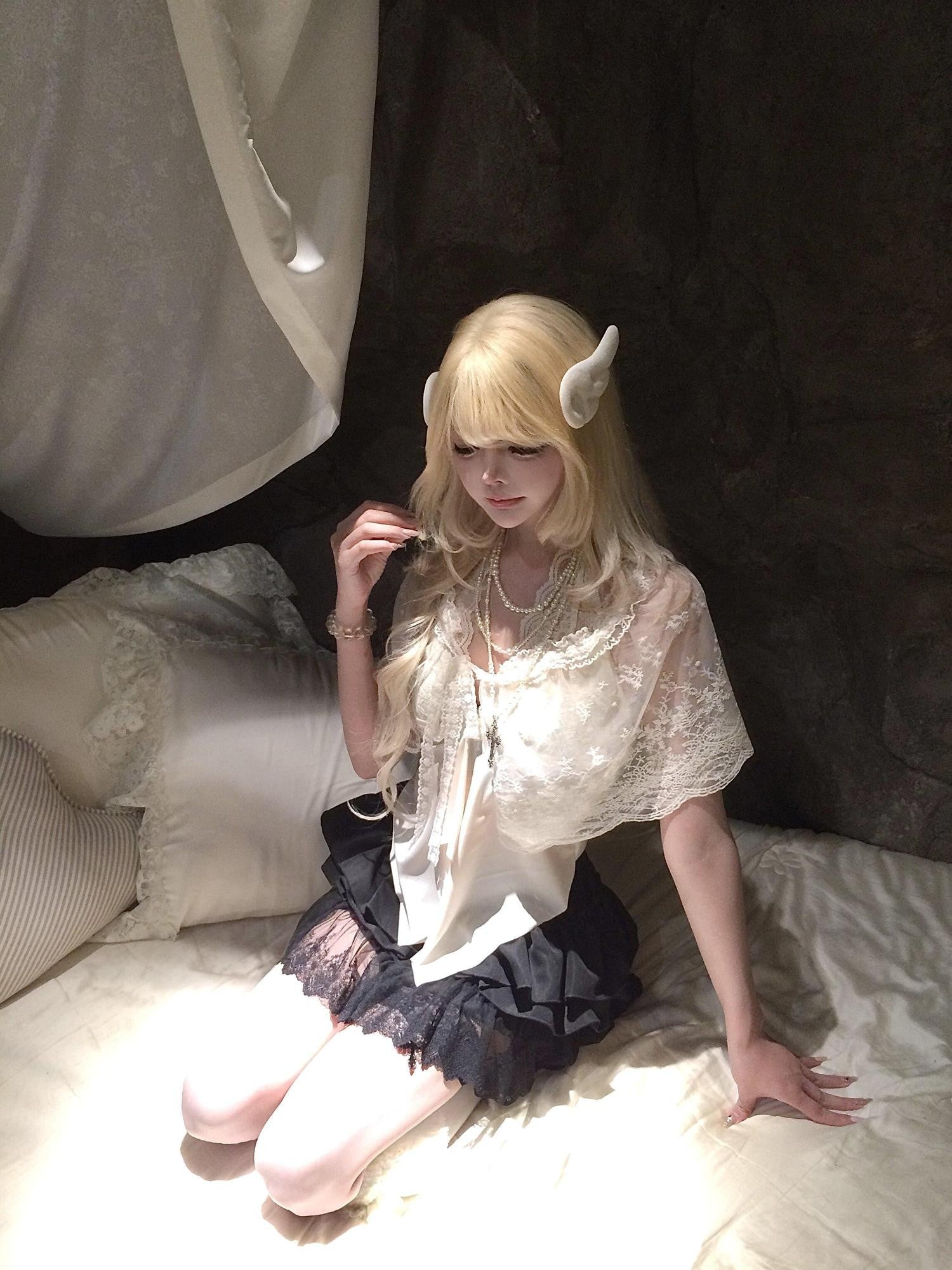 Sub Era French Shawl Set A Line Tie Waist Thin Strap Women's Polyester Lace Camisoles