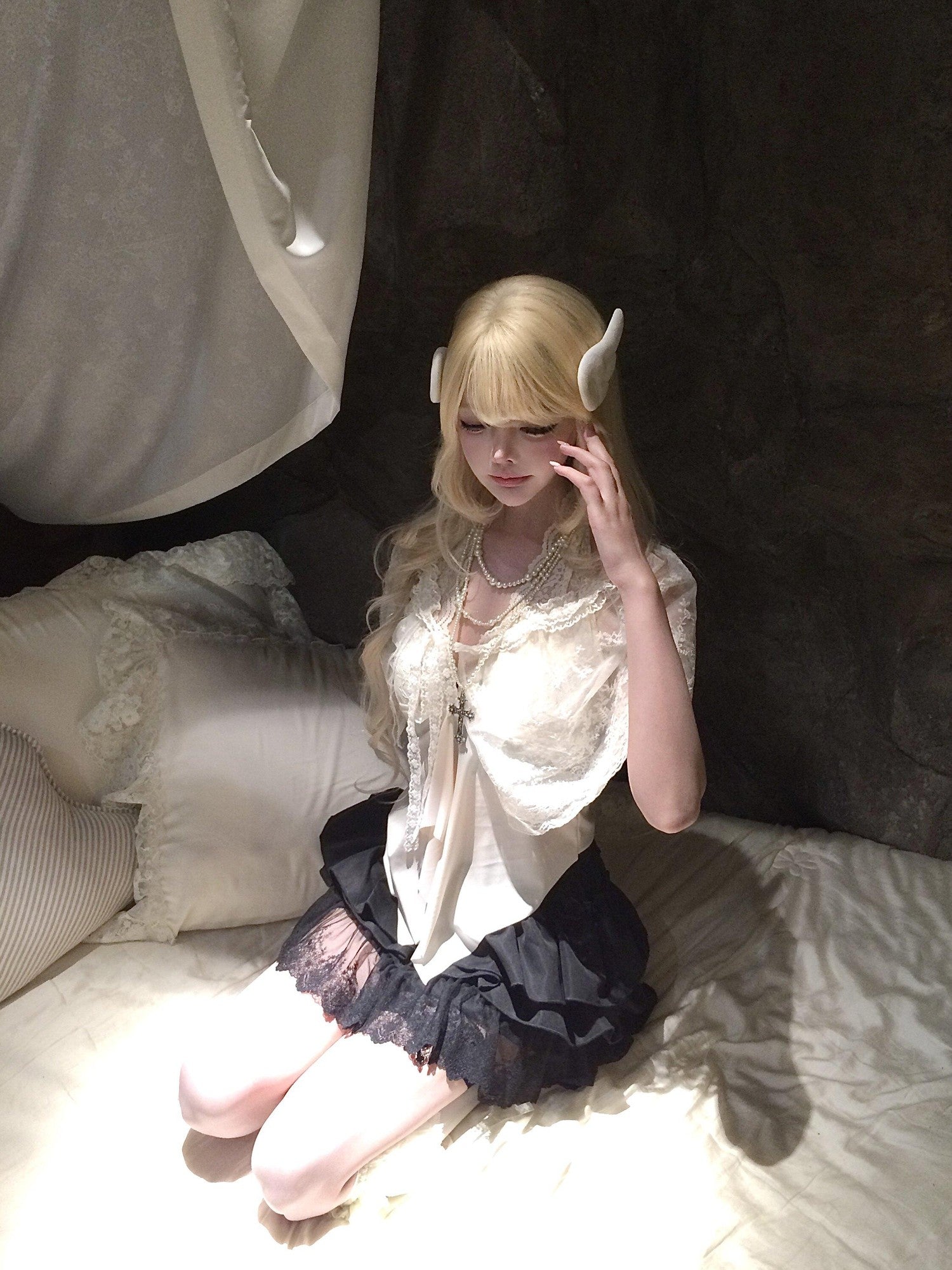 Sub Era French Shawl Set A Line Tie Waist Thin Strap Women's Polyester Lace Camisoles