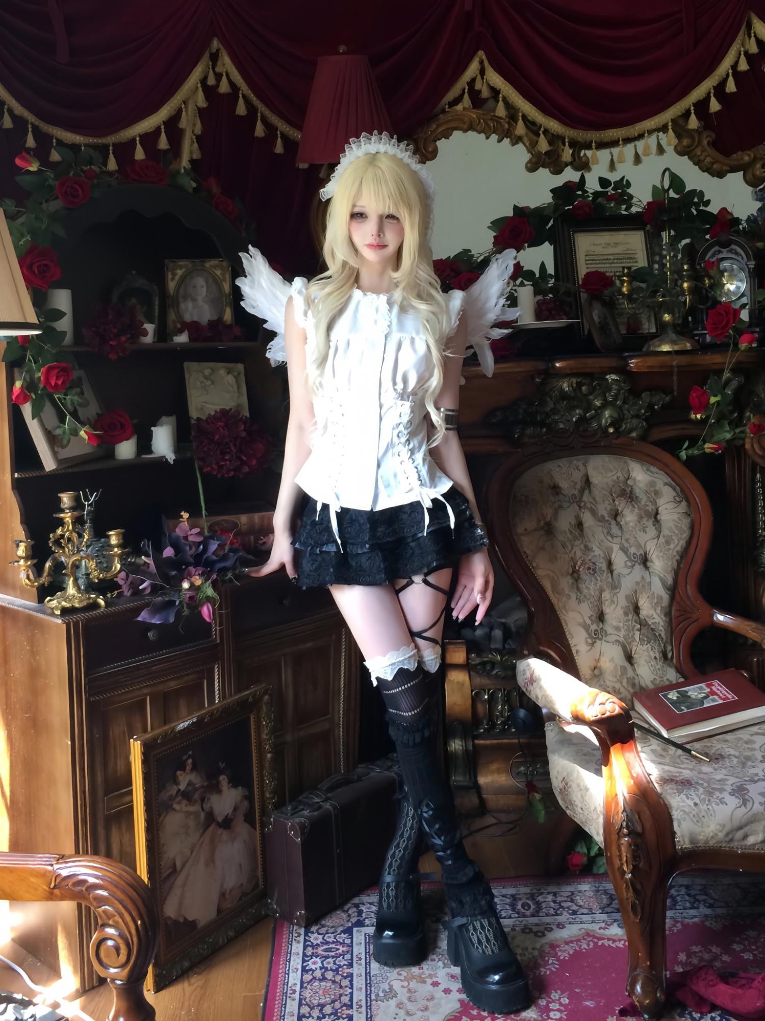 Sub Era French Vintage Court Tie Up Slim Waist Cinch Sleeveless Women's Polyester Shirts