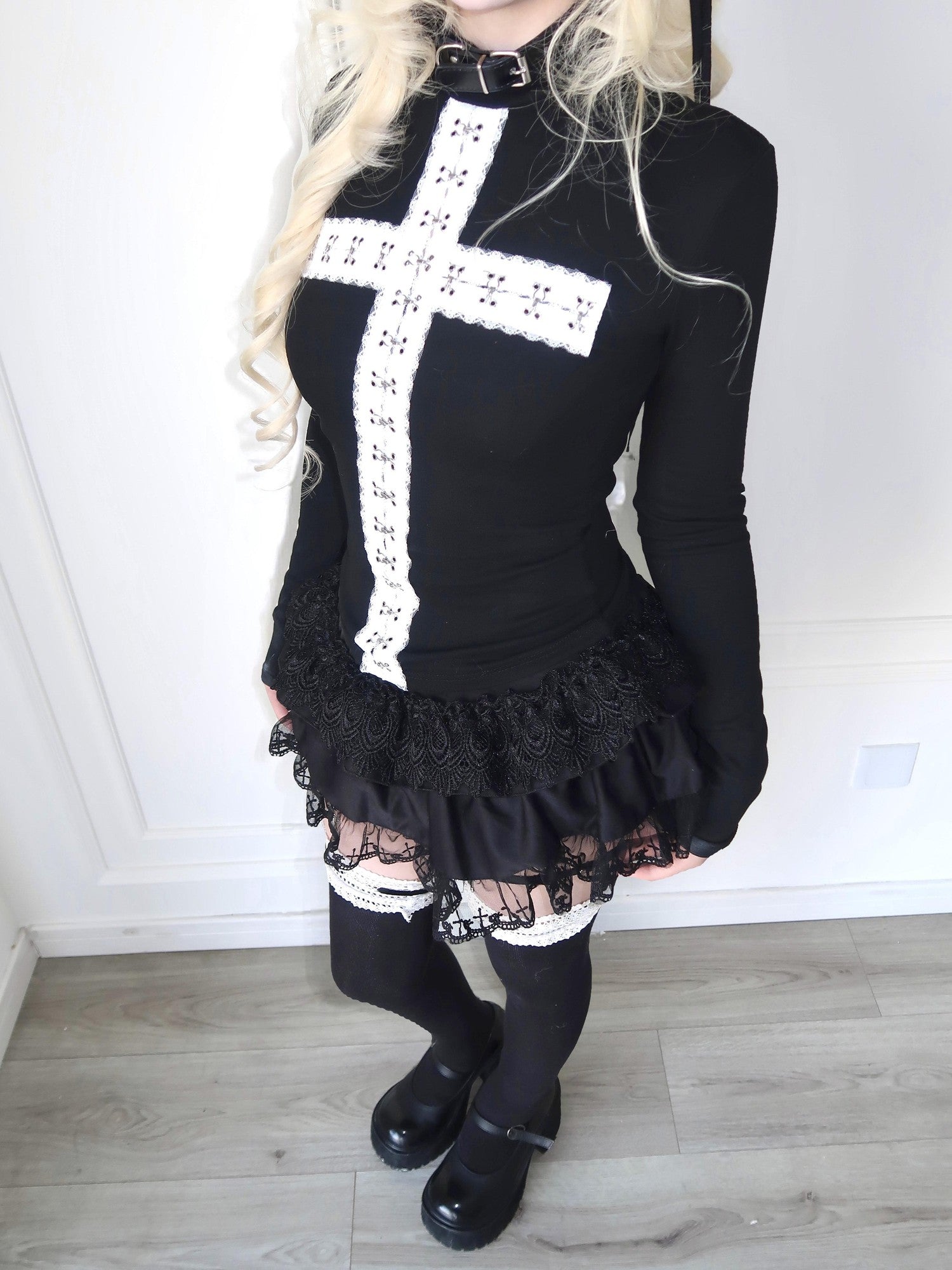 Sub Era Goth Lace Cross Slim Fit Women's Polyester Long Sleeve T-shirts