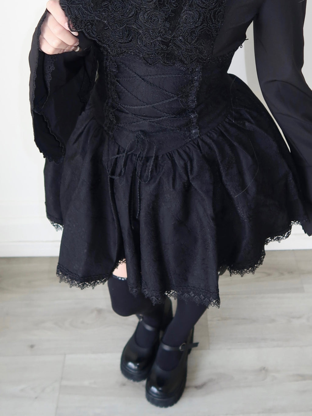 Sub_Era_Gothic_Black_Lace_Up_A_Line_High_Waist_Women's_Lace_Matching_Skirt_Sets_1016563313076_MISSTT