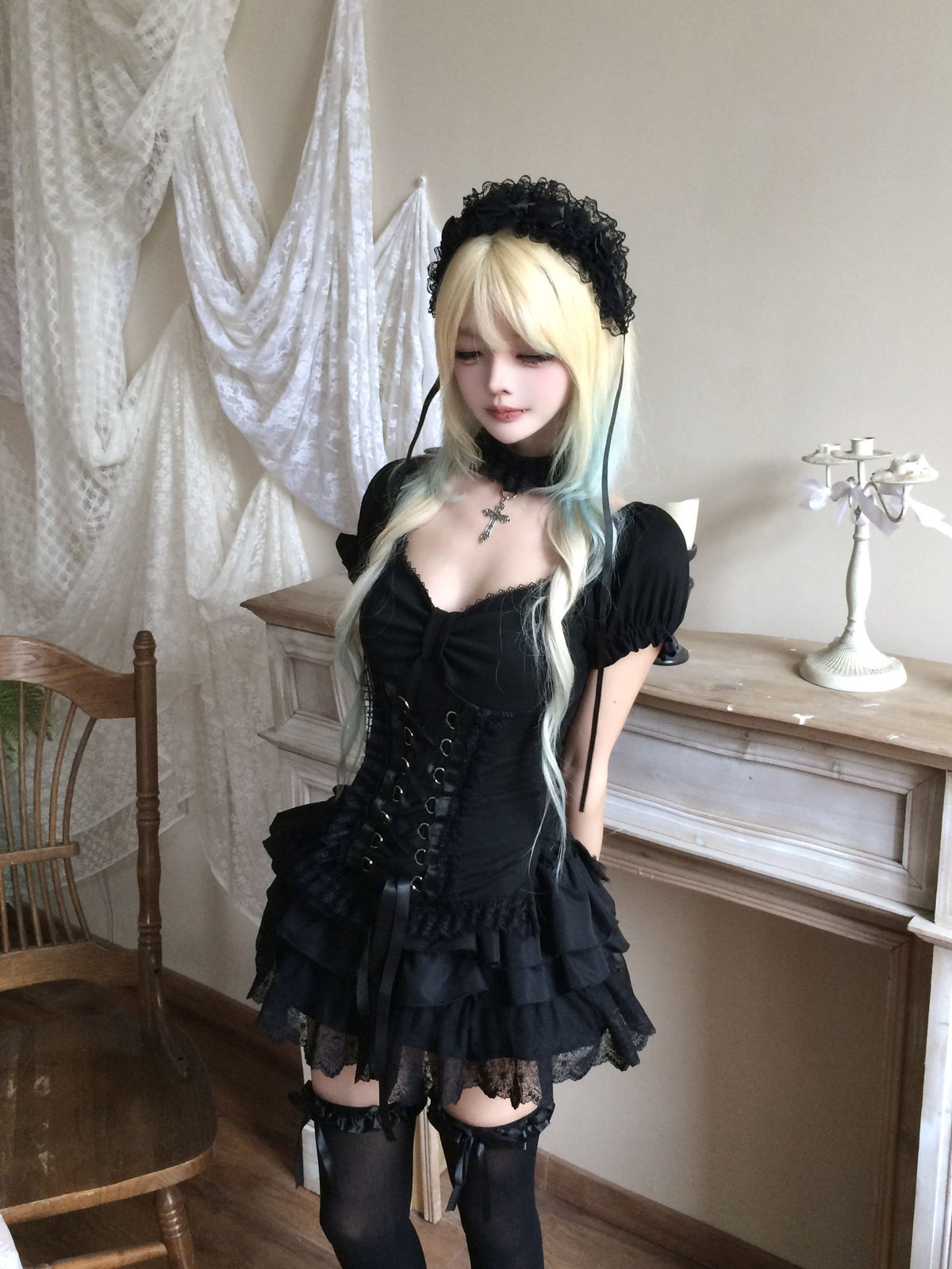 Sub_Era_Gothic_Cross_Lace_Up_Ruffle_Lace_Splice_Dark_Women's_Polyester_Short_Sleeve_T-shirts_1072763334816_MISSTT