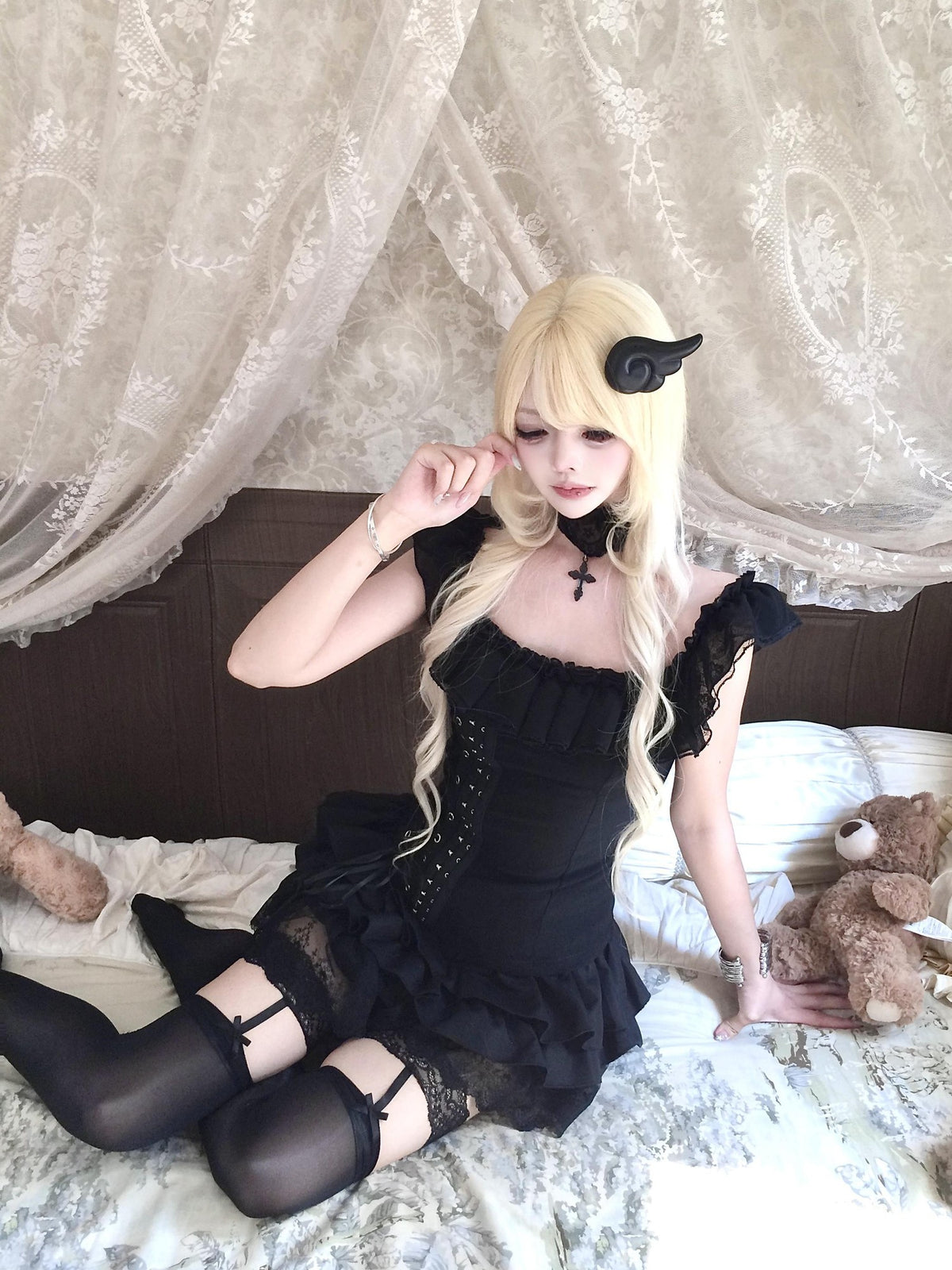 Sub Era Gothic Lace Square Neck Lace Up Open Back Women's Polyester Tank Tops