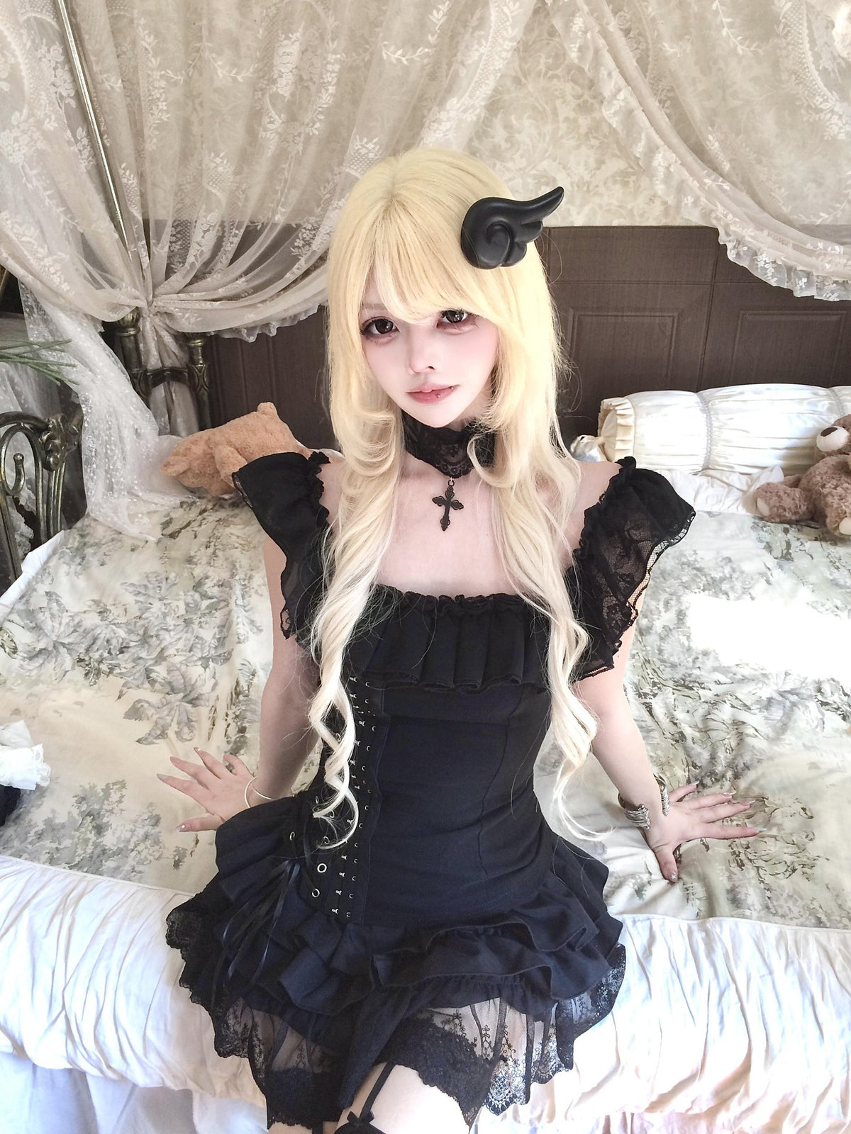 Sub Era Gothic Lace Square Neck Lace Up Open Back Women's Polyester Tank Tops