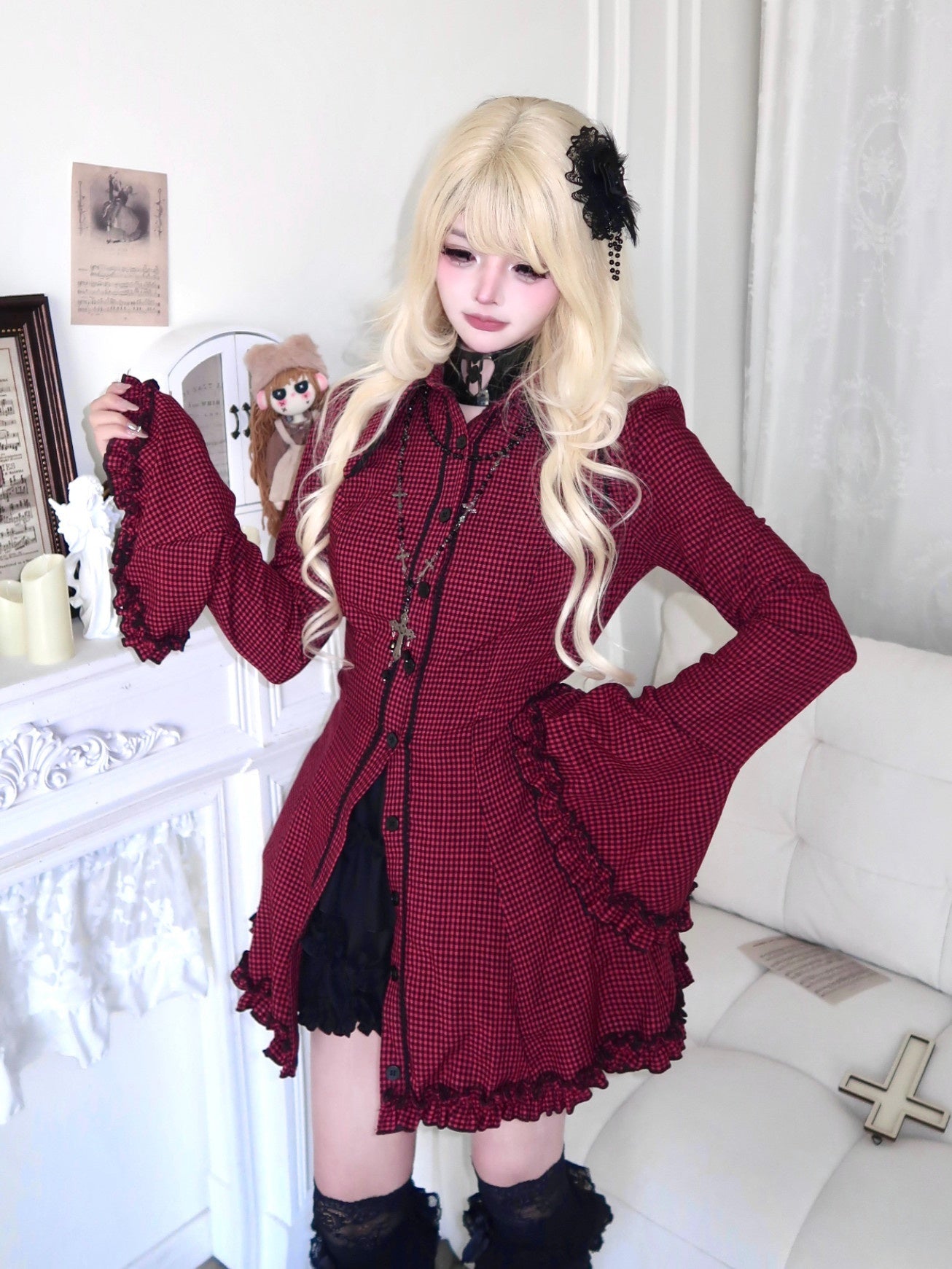 Sub_Era_Gothic_Plaid_Ruffle_Bow_Long_Sleeve_Women's_Corset_Mini_Dresses_1015053843841_MISSTT