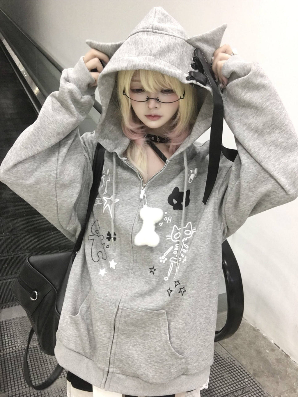 Sub_Era_Gray_Skull_Cat_Ear_Print_Oversized_Women's_Polyester_Zip-up_Hoodies_955893008809_MISSTT