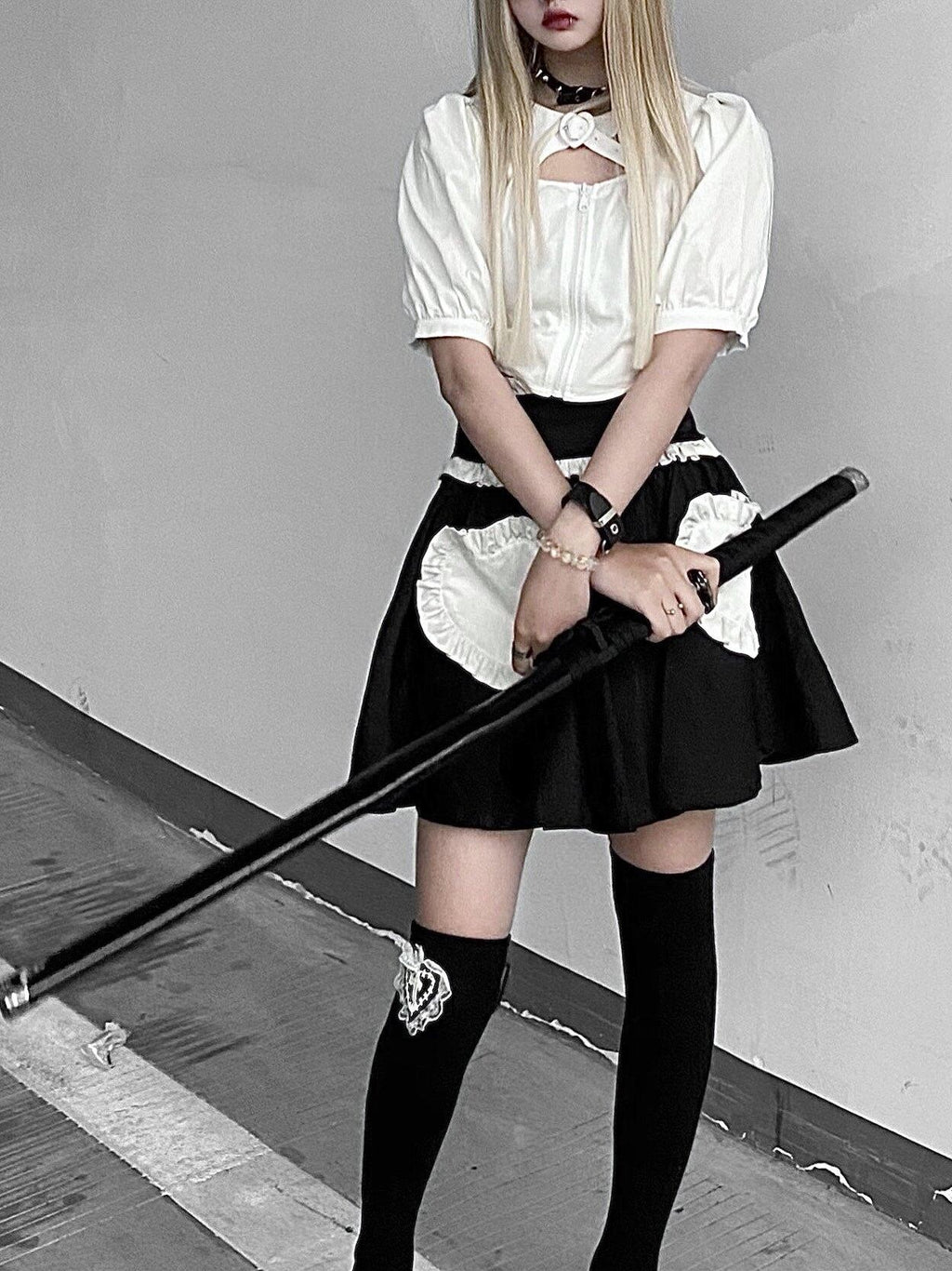 Sub Era Heart Accent High Waist Elastic Japanese Women's Polyester A-line Skirts