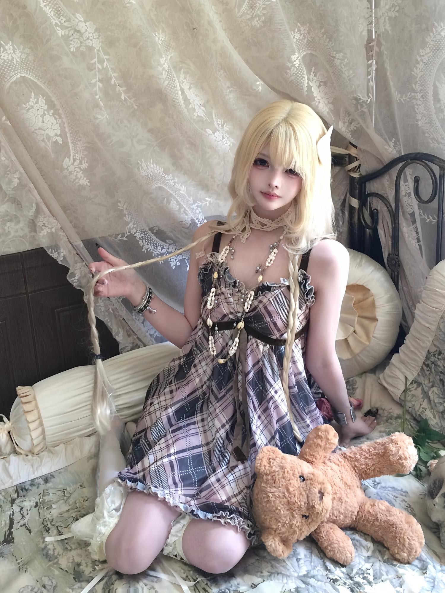 Sub Era Japanese Plaid Lace Tie Strappy A Line Women's Polyester Slip Mini Dresses