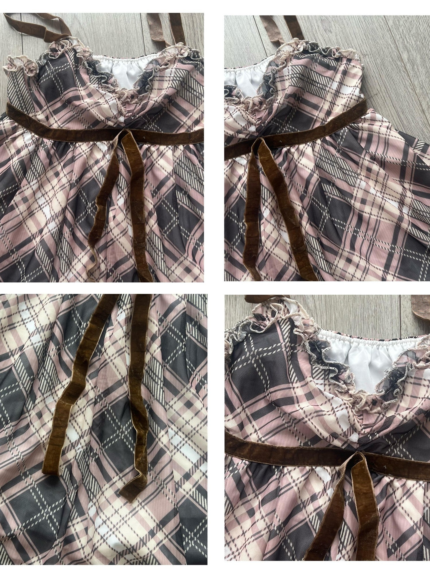Sub Era Japanese Plaid Lace Tie Strappy A Line Women's Polyester Slip Mini Dresses