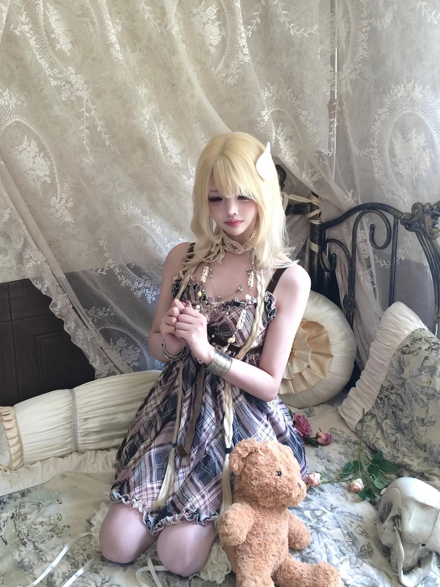 Sub Era Japanese Plaid Lace Tie Strappy A Line Women's Polyester Slip Mini Dresses