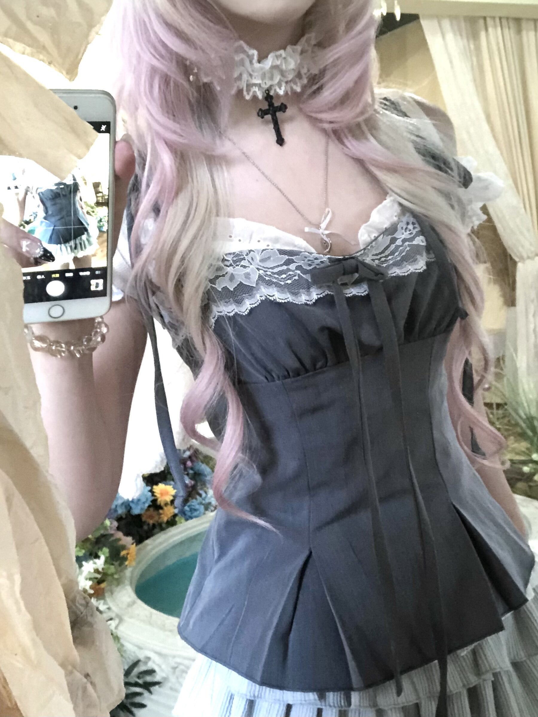 Sub_Era_Lace_Splice_Bow_Tie_V-neck_Waist_Cinch_Women's_Lace_Camisoles_944154720942_MISSTT