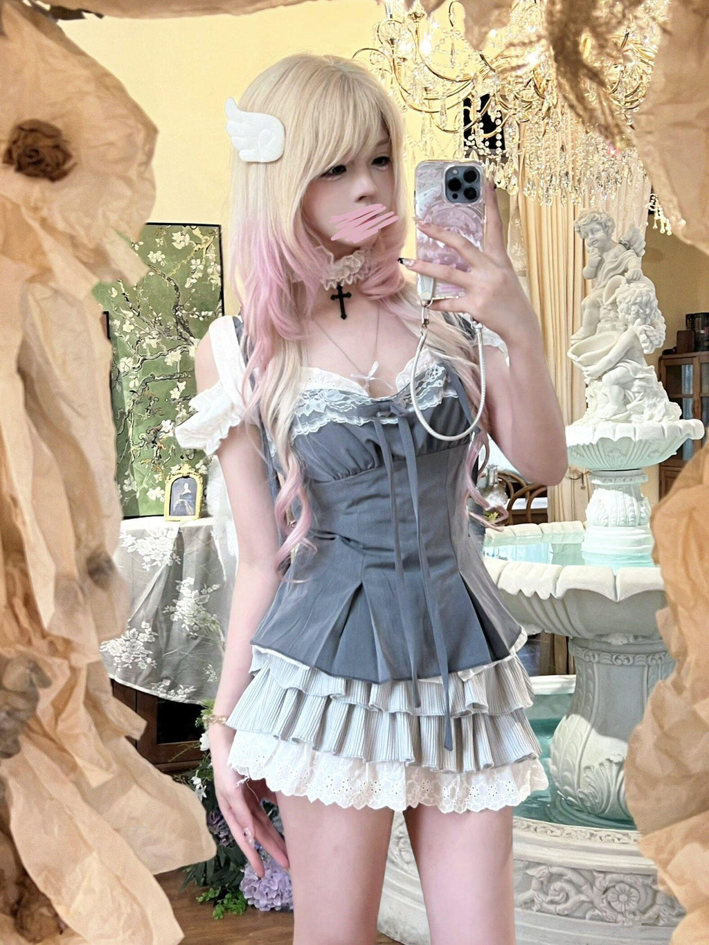 Sub Era Lace Splice Bow Tie V-neck Waist Cinch Women's Lace Camisoles