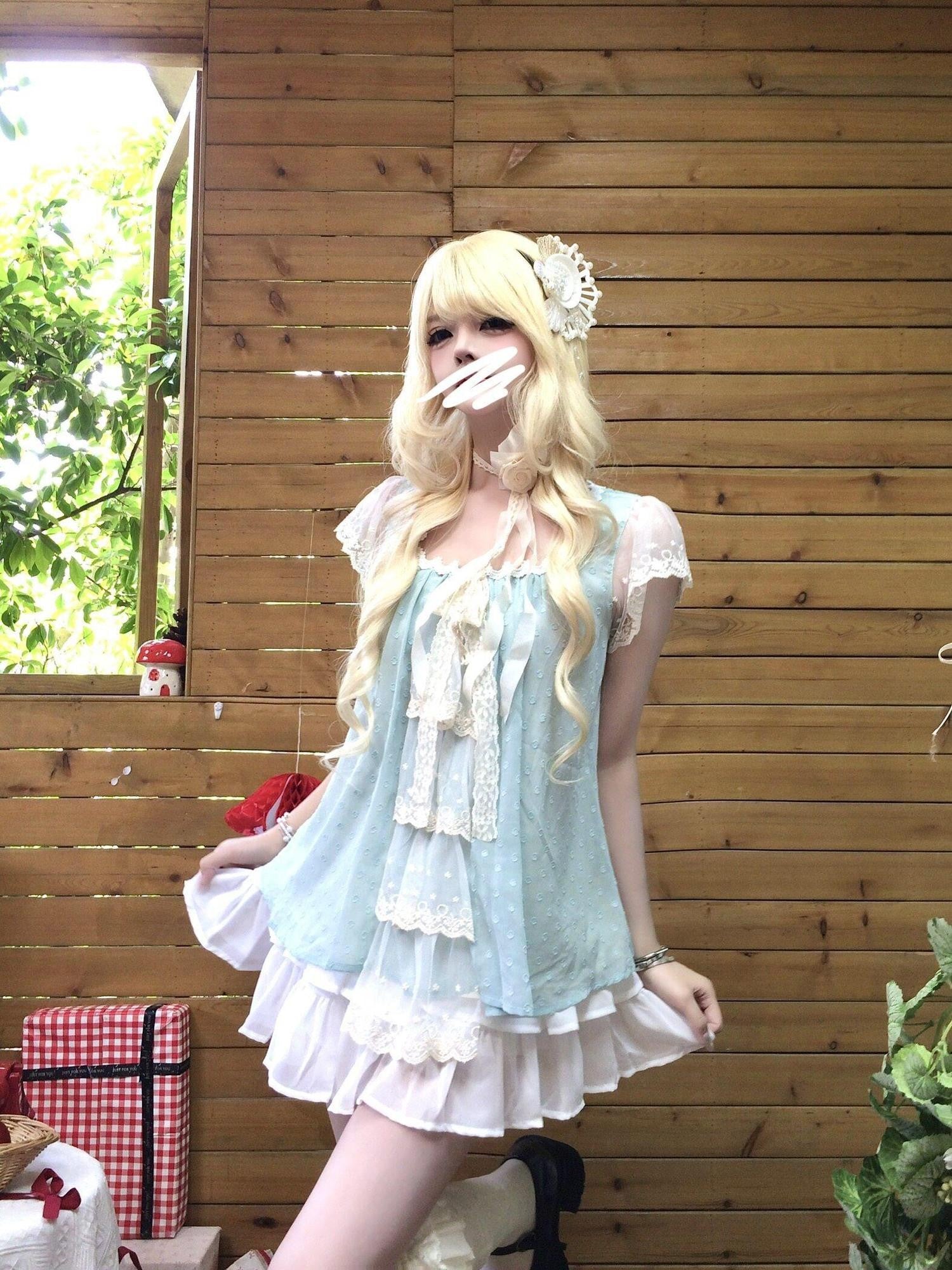 Sub Era Mint Green Lace Splice Flutter Sleeve Two Piece Women's Casual Mini Dresses