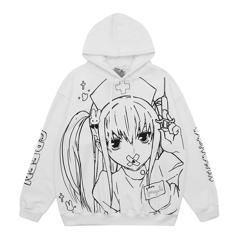 Sub_Era_Nurse_Girl_Anime_Graffiti_Hooded_Loose_Women's_Polyester_Fleece_Hoodies_628105667050_MISSTT