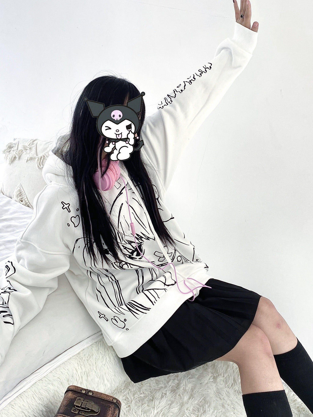 Sub Era Nurse Girl Anime Graffiti Hooded Loose Women's Polyester Fleece Hoodies