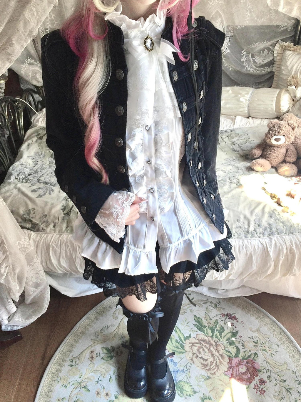 Sub Era Punk Gothic Stand Collar Double Breasted Polyester Women's Cropped Jackets