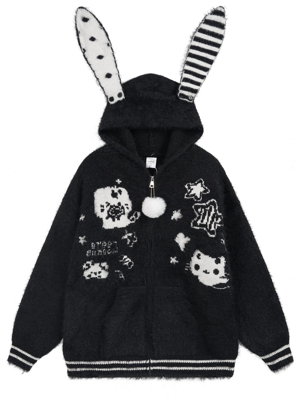 Sub Era Rabbit Ear Plush Printed Patchwork Faux Two Piece Women's Polyester Cardigans