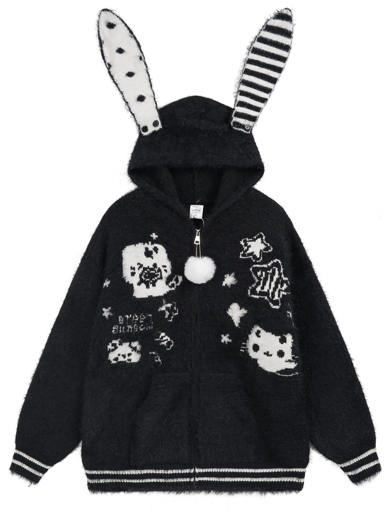 Sub Era Rabbit Ear Plush Printed Patchwork Faux Two Piece Women's Polyester Cardigans