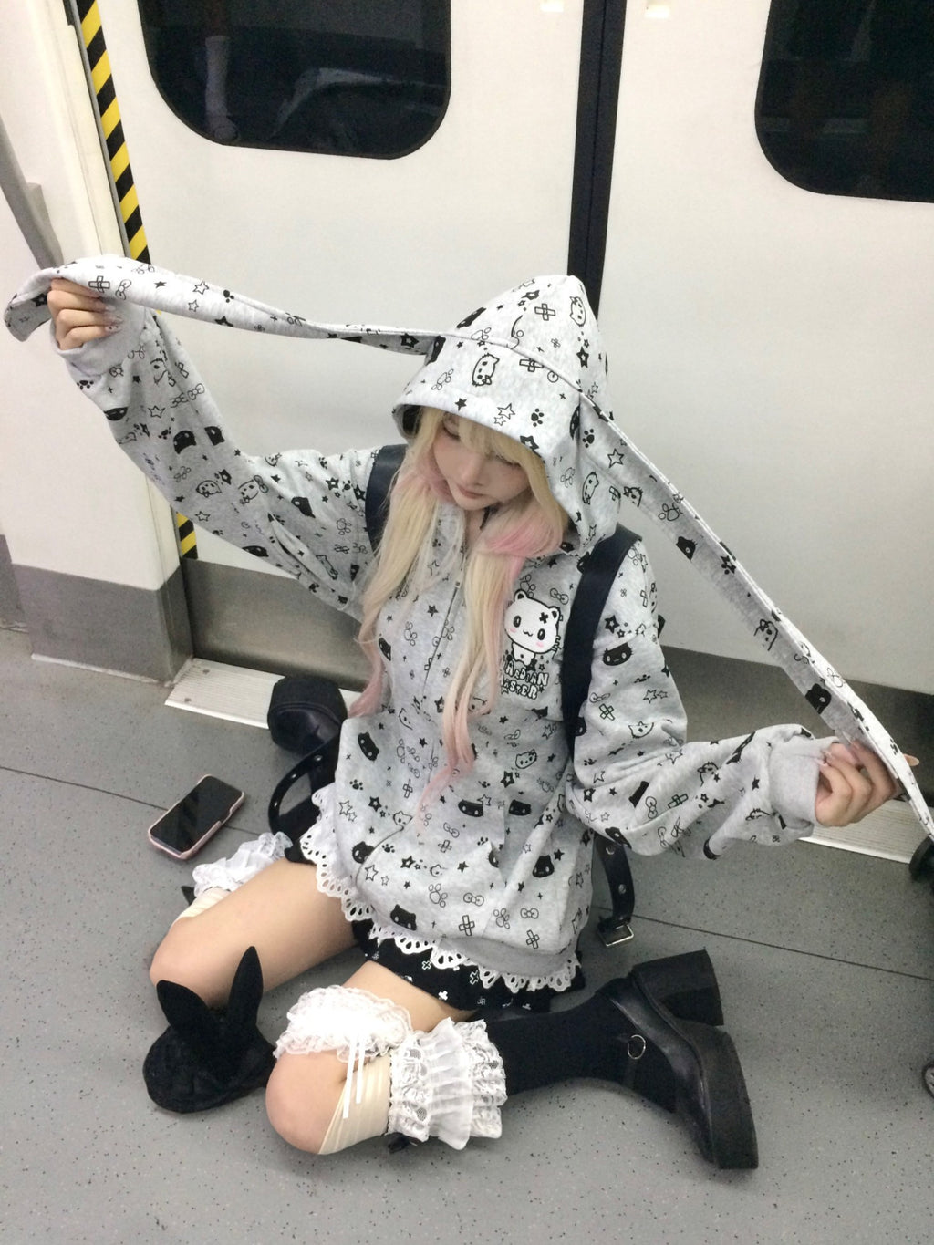 Sub_Era_Rabbit_Ear_Star_Print_Patchwork_Loose_Women's_Polyester_Zip-up_Hoodies_969131251150_MISSTT