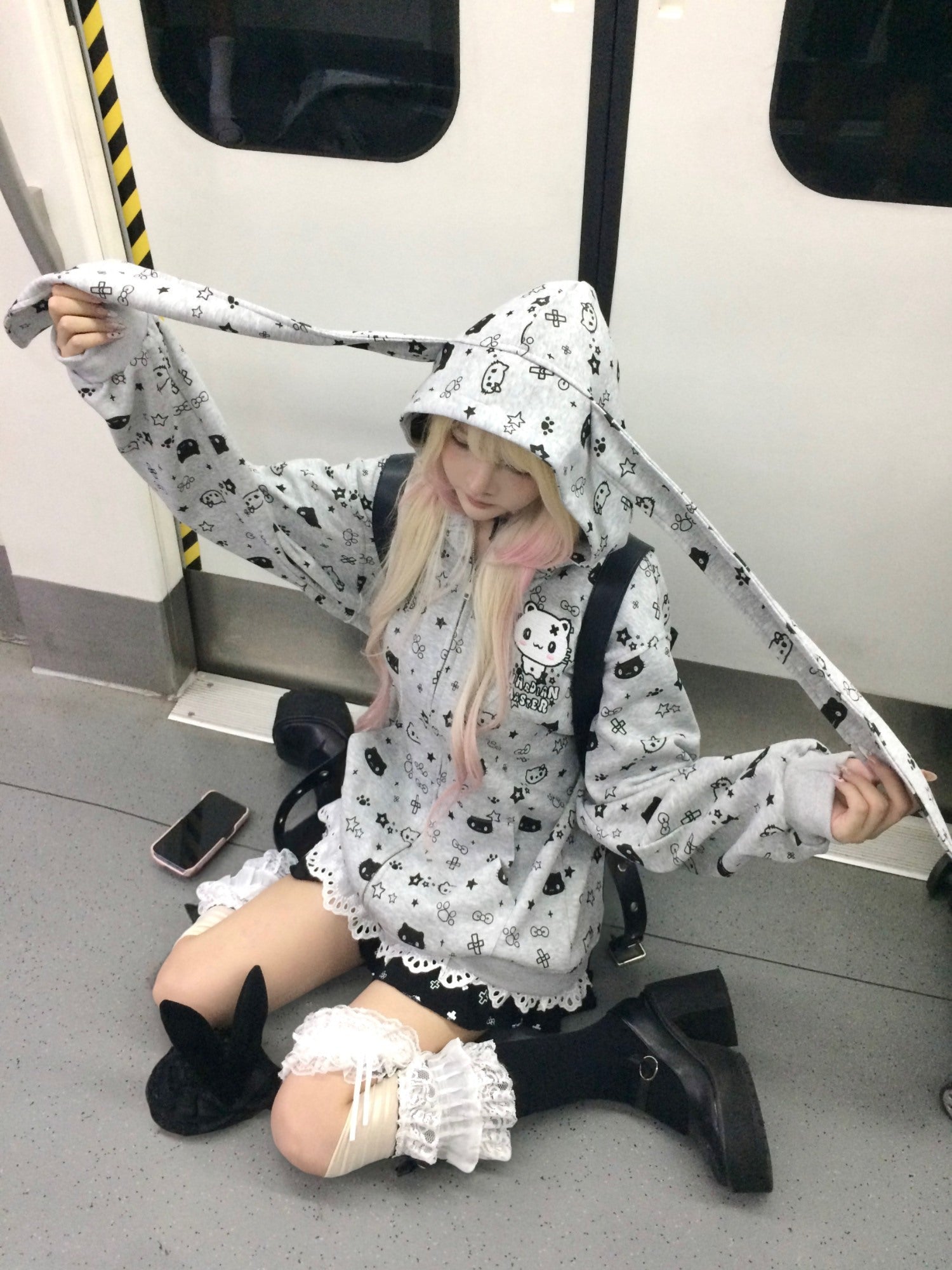 Sub_Era_Rabbit_Ear_Star_Print_Patchwork_Loose_Women's_Polyester_Zip-up_Hoodies_969131251150_MISSTT