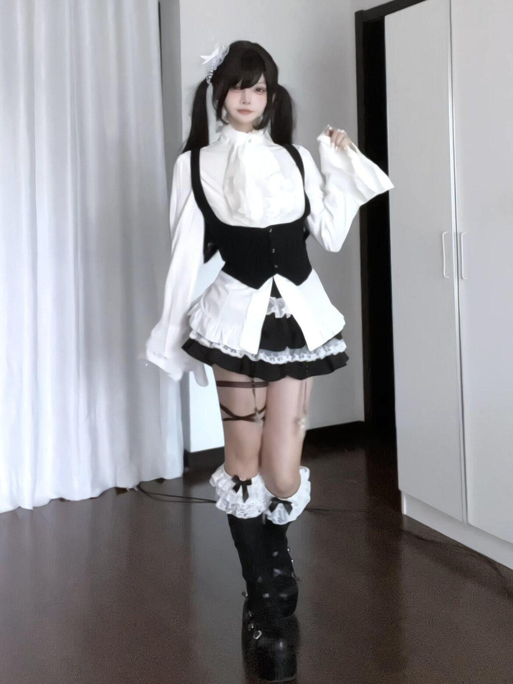 Sub Era Ruffled Flutter Sleeve Cinched Waist Slim Fit Women's Polyester Shirts