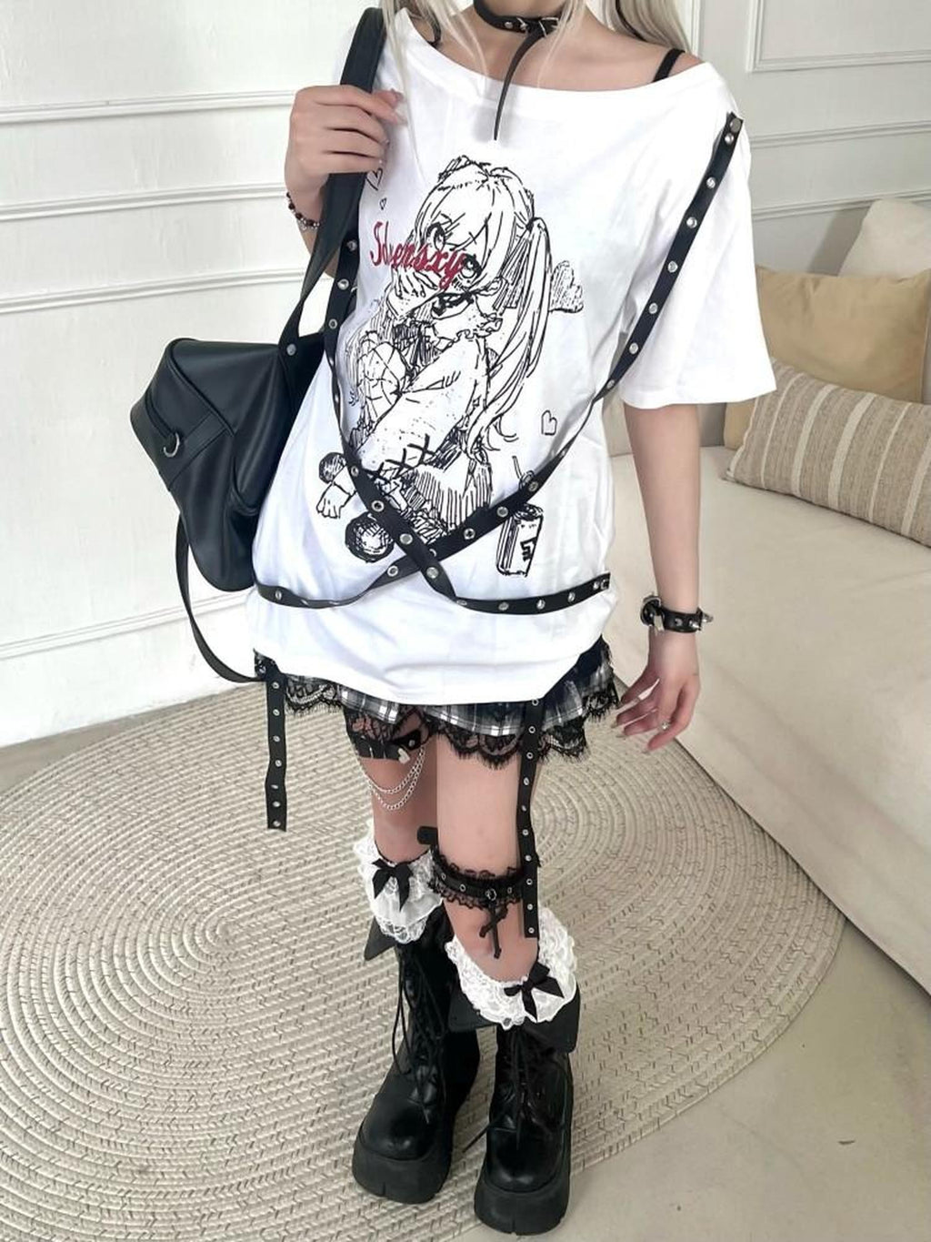 Sub Era Street Style Creative Print Loose Fit Women's Cotton Off-shoulder T-shirts