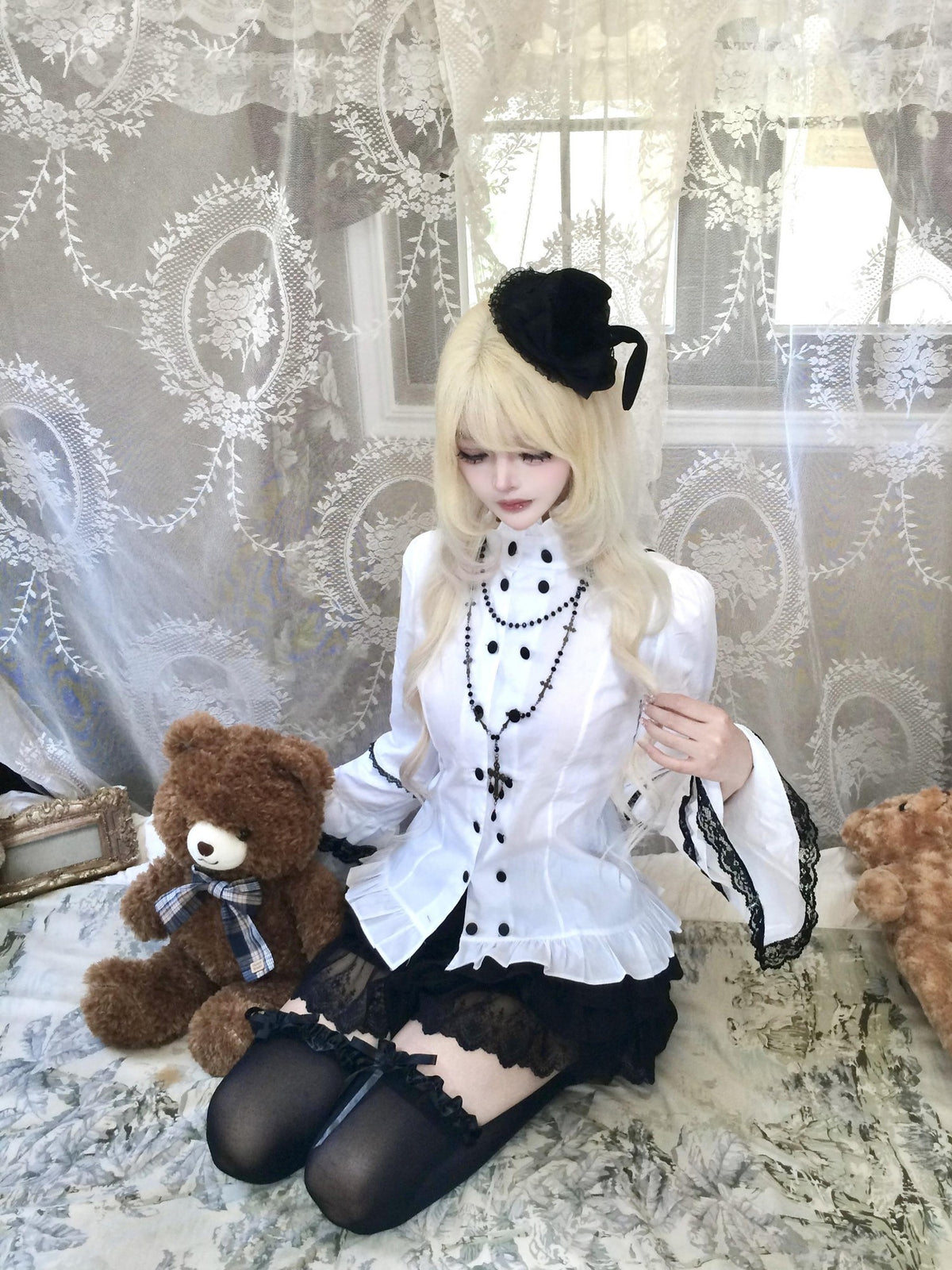 Sub Era Vintage Palace Style Long Sleeve Polyester Women's Lace Blouses