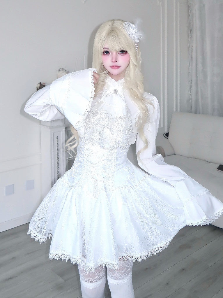 Sub_Era_White_Gothic_Jabot_Bell_Sleeve_High_Waist_Tie_Women's_Matching_Skirt_Sets_1010902311993_MISSTT