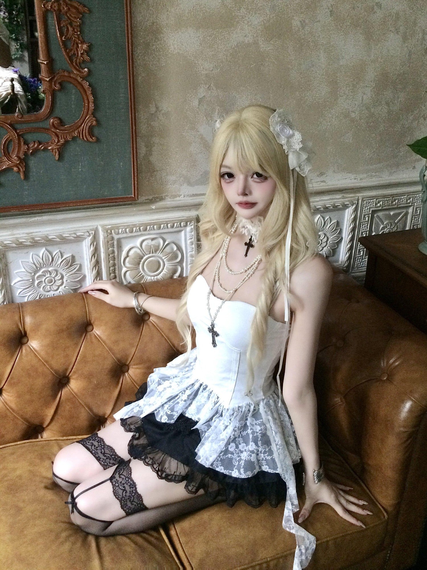 White Lace Spliced Asymmetrical Strappy Women's Polyester Slip Mini Dresses